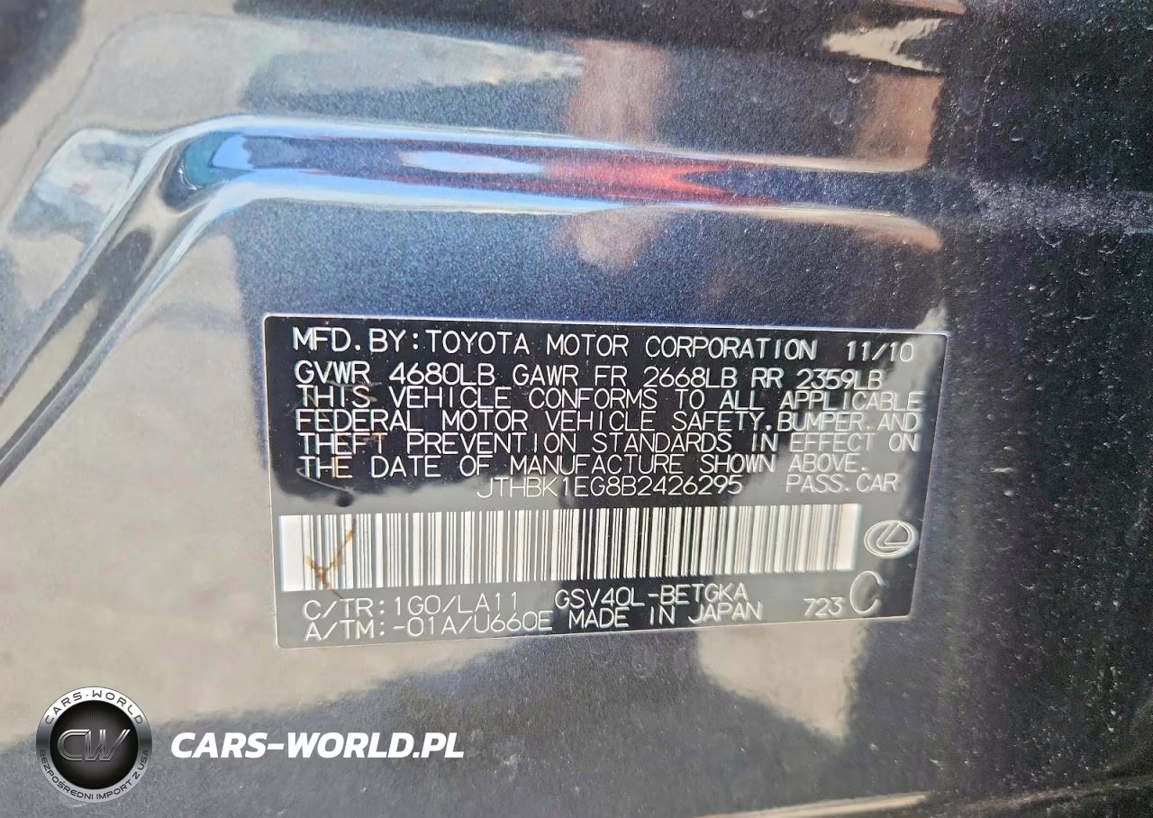 2011 Lexus Es 350 VIN:JTHBK1EG8B2426295 - 12