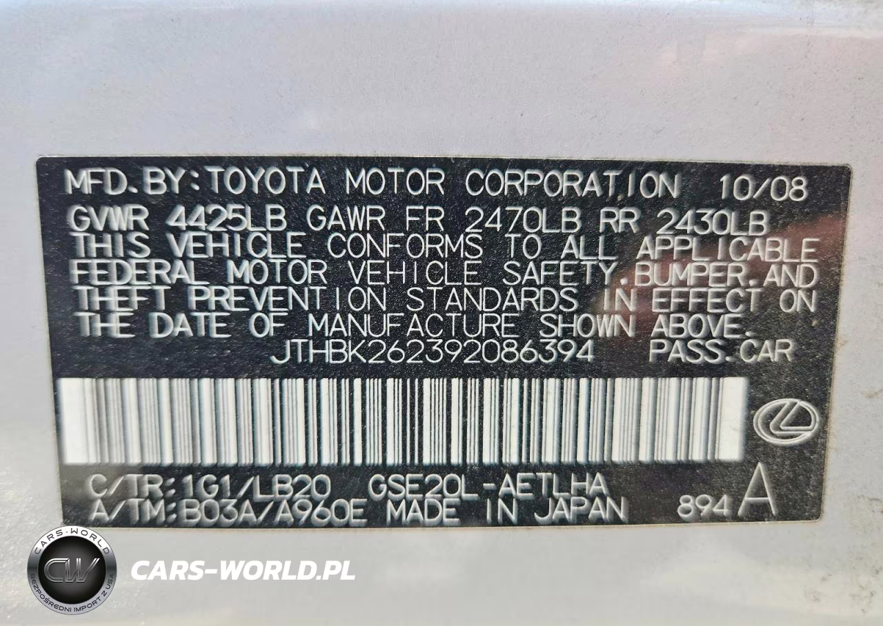 2009 Lexus 250 VIN:JTHBK262392086394 - 12