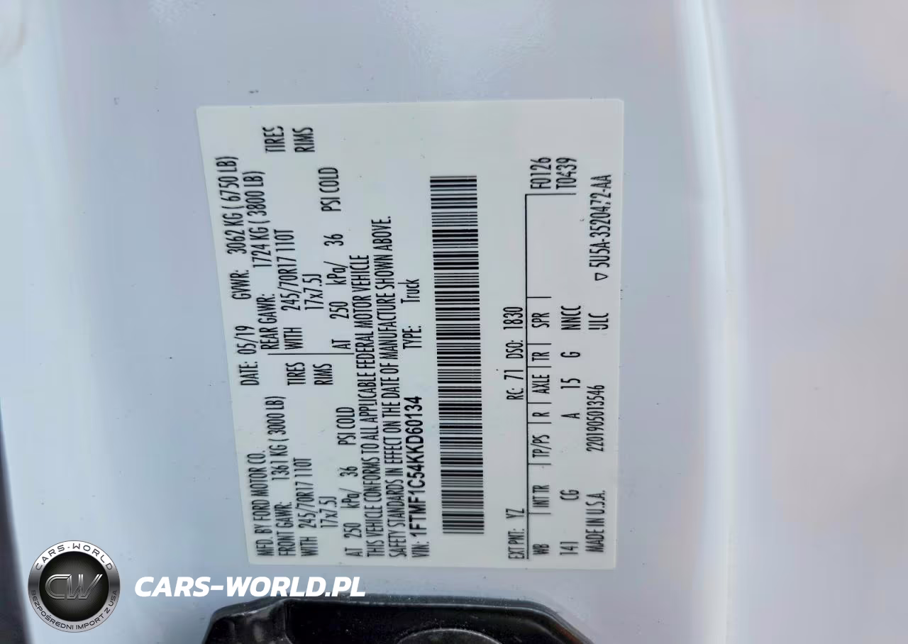 2019 Ford F-150 VIN:1FTMF1C54KKD60134 - 12