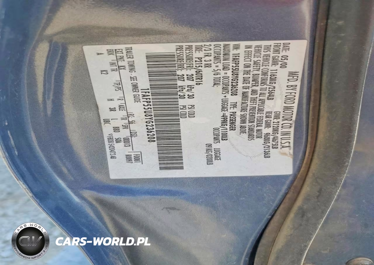 2000 Ford Taurus Ses VIN:1FAFP55U8YG236208 - 12