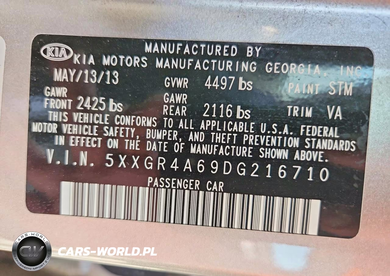 2013 Kia Optima Sx VIN:5XXGR4A69DG216710 - 13