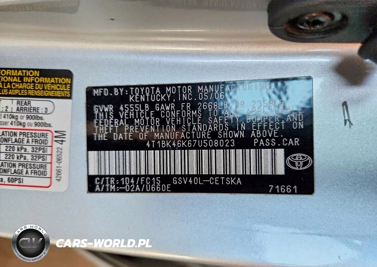 2007 Toyota Camry Se V6 VIN:4T1BK46K67U508023 - 12