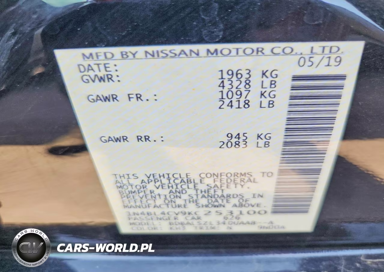 2019 Nissan Altima Sr VIN:1N4BL4CV9KC253100 - 13