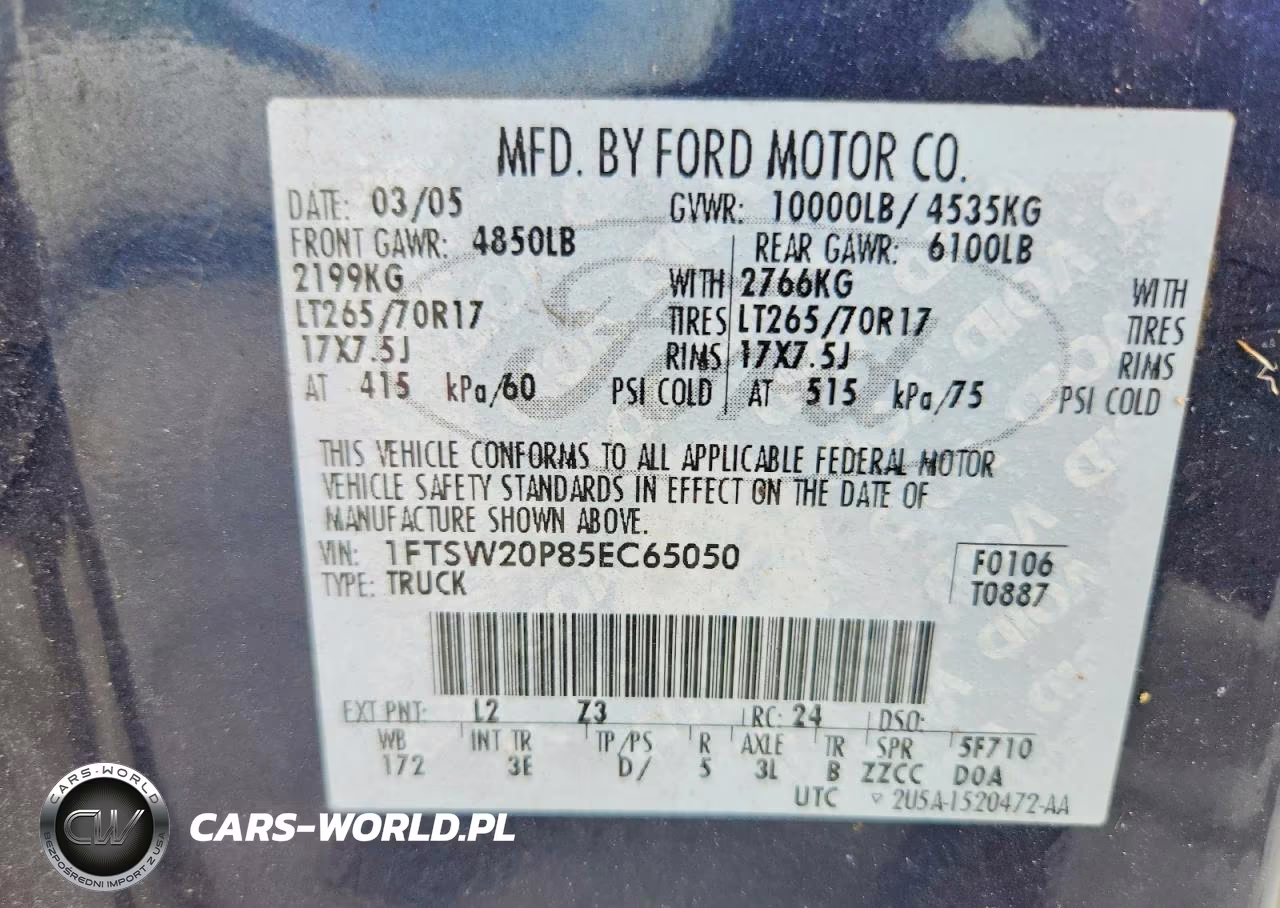 2005 Ford F250 Super Duty VIN:1FTSW20P85EC65050 - 12