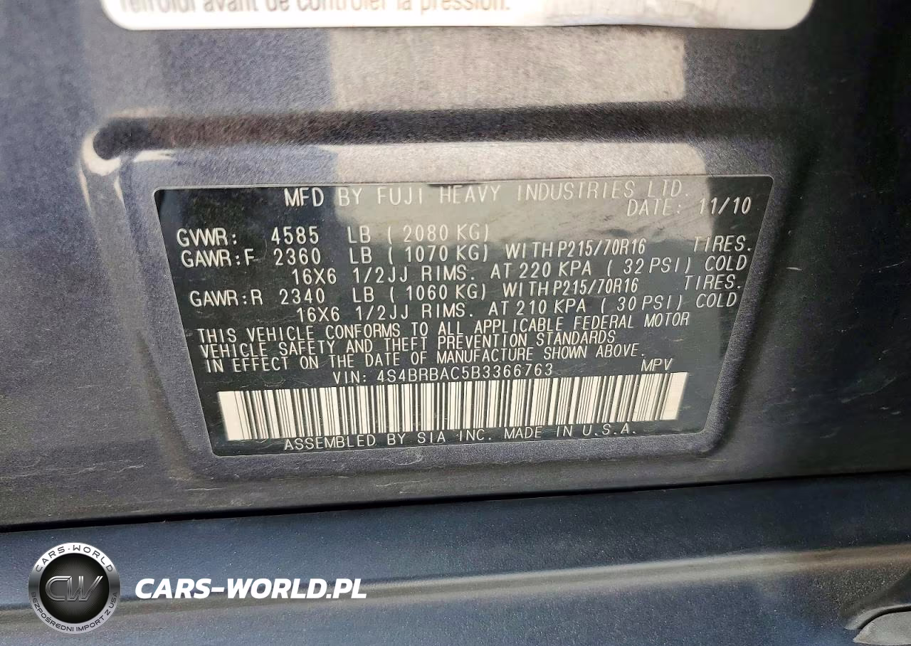 2011 Subaru Outback 2.5I VIN:4S4BRBAC5B3366763 - 13