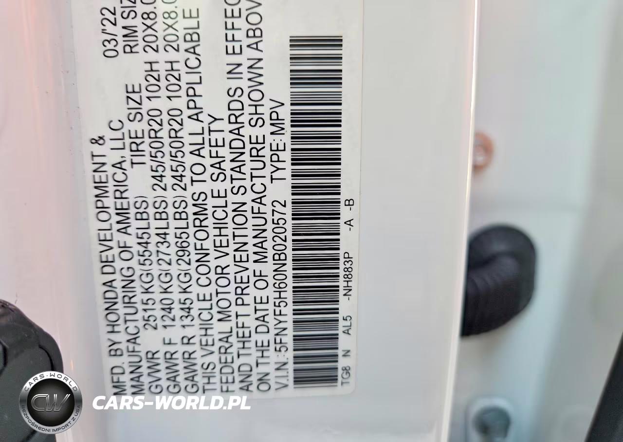 2022 Honda Pilot Touring VIN:5FNYF5H60NB020572 - 14