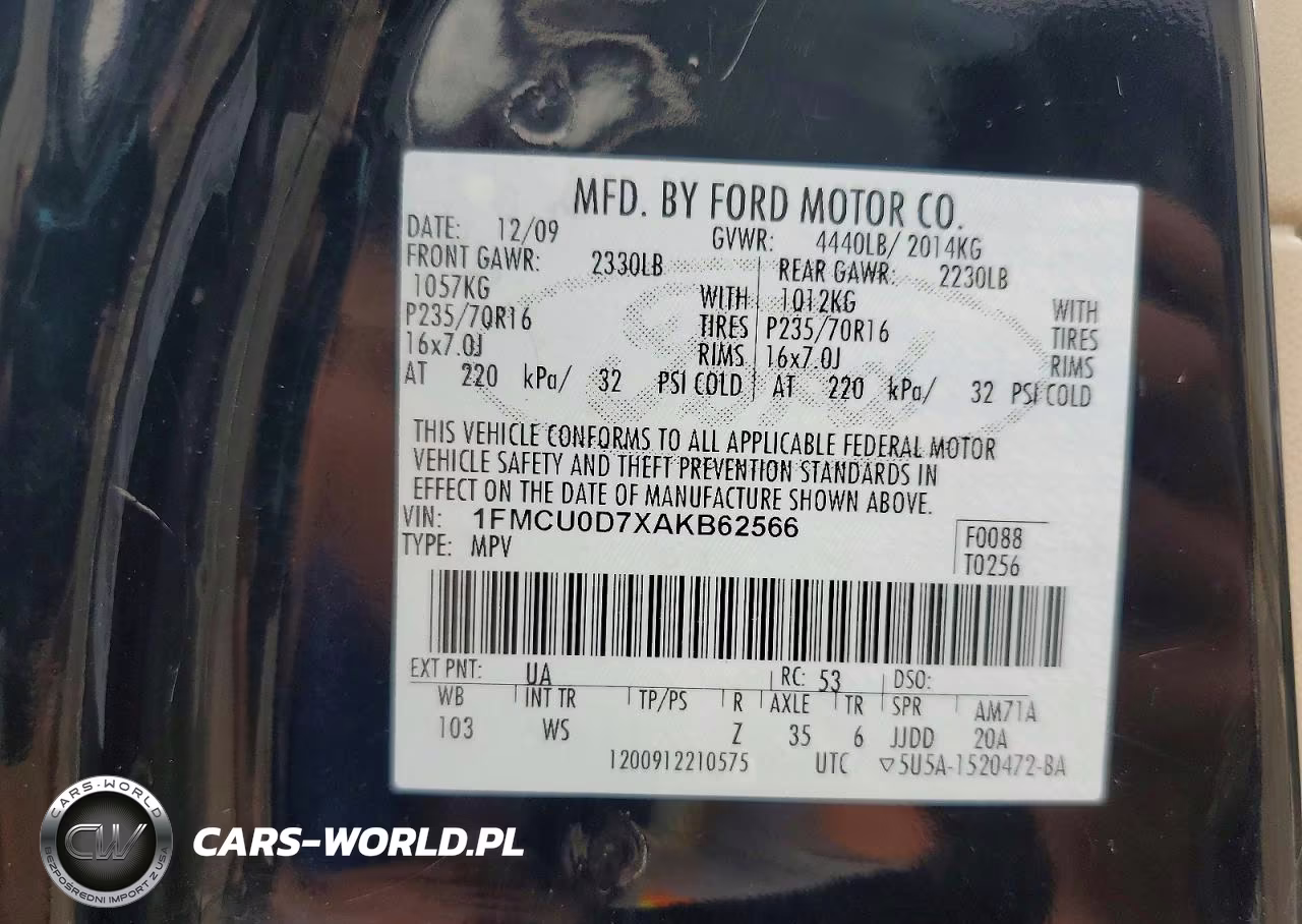2010 Ford Escape 4D 4Wd VIN:1FMCU0D7XAKB62566 - 13