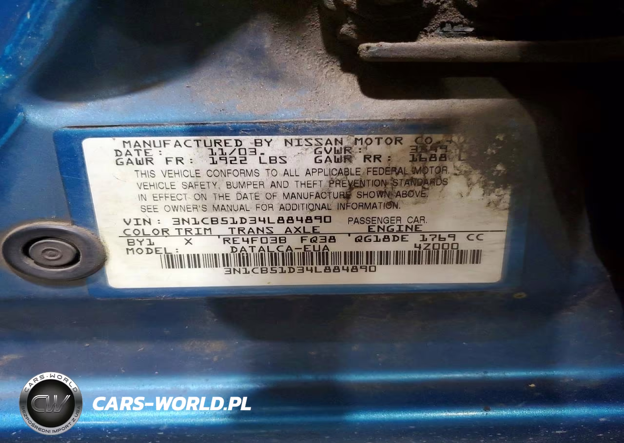 2004 Nissan Sentra 1.8 VIN:3N1CB51D34L884890 - 13