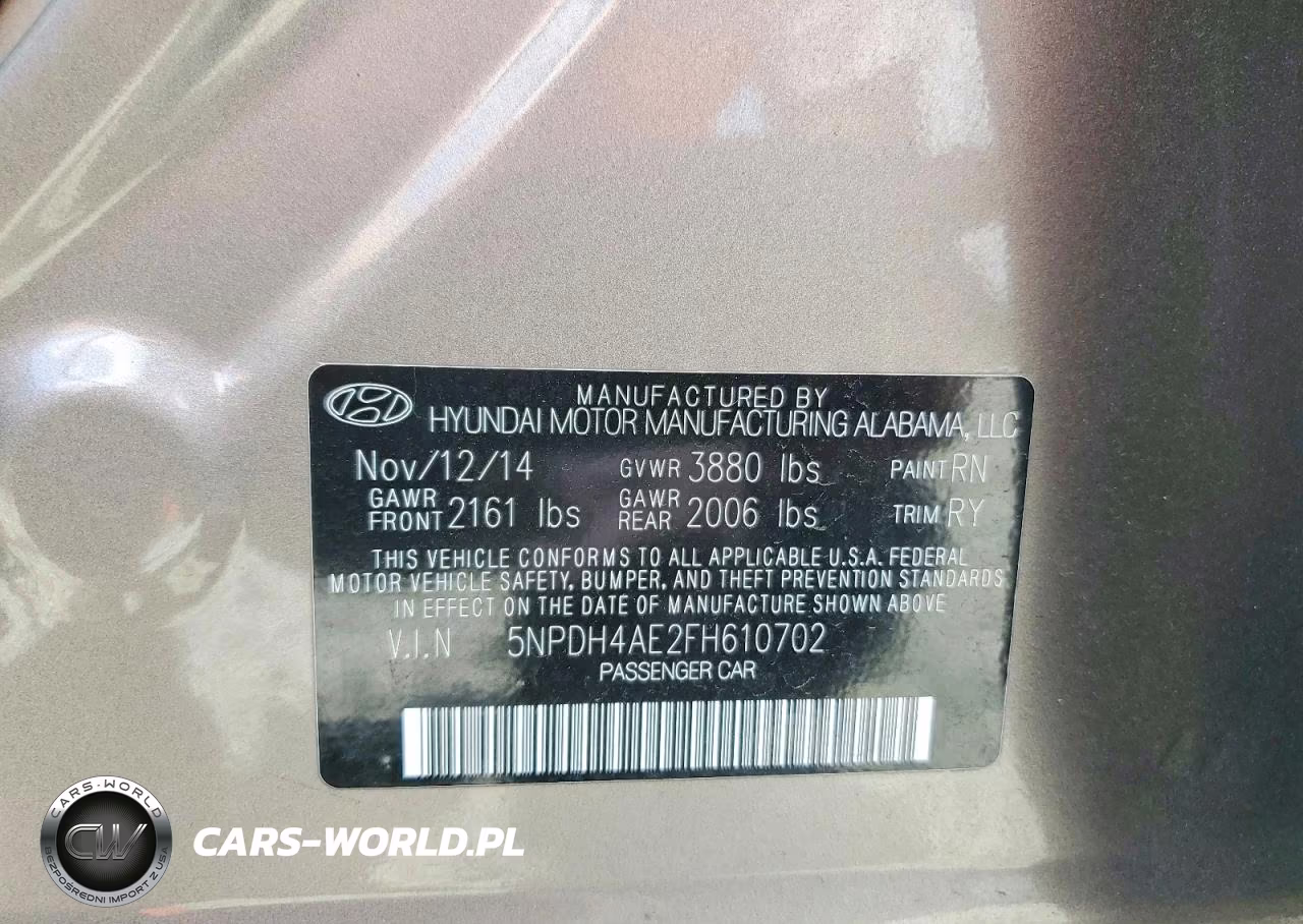 2015 Hyundai Elantra Limited VIN:5NPDH4AE2FH610702 - 12