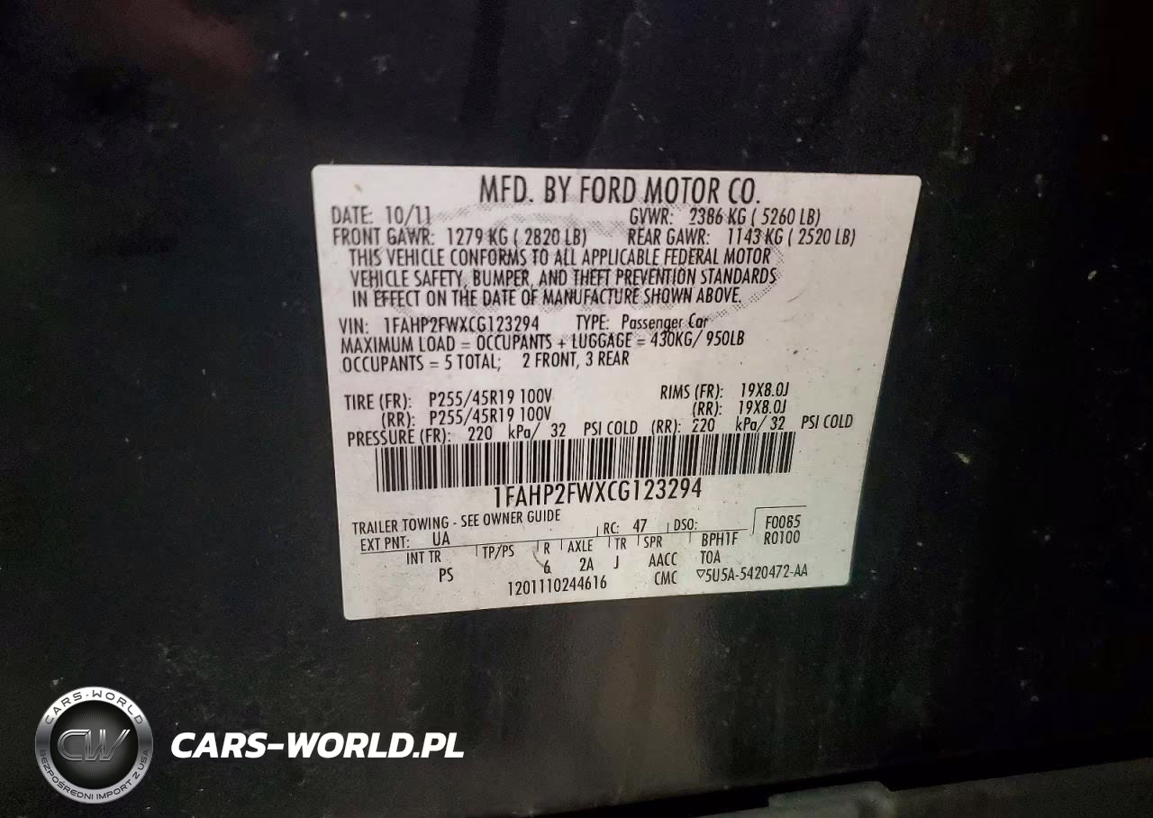 2012 Ford Taurus Limited VIN:1FAHP2FWXCG123294 - 12