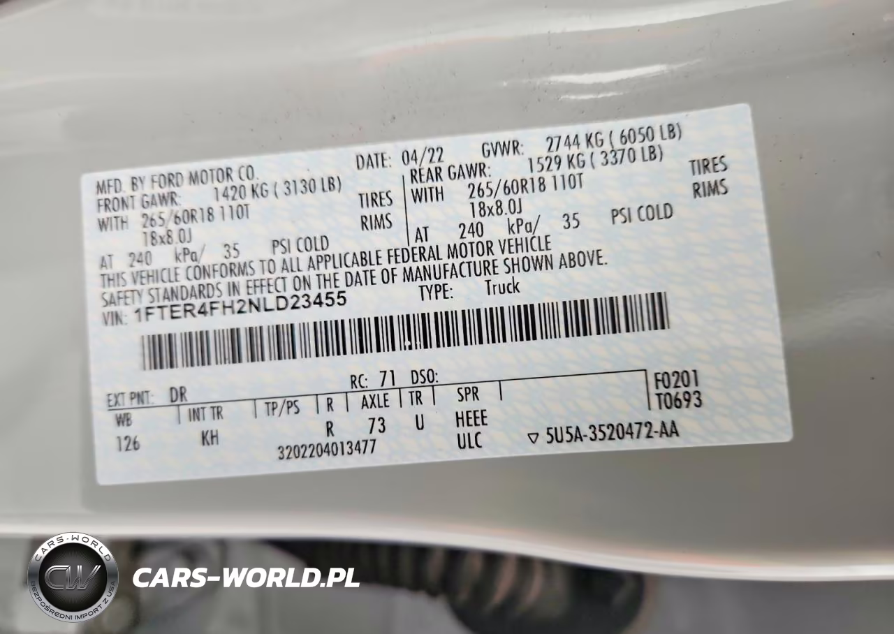 2022 Ford Ranger Xl VIN:1FTER4FH2NLD23455 - 12