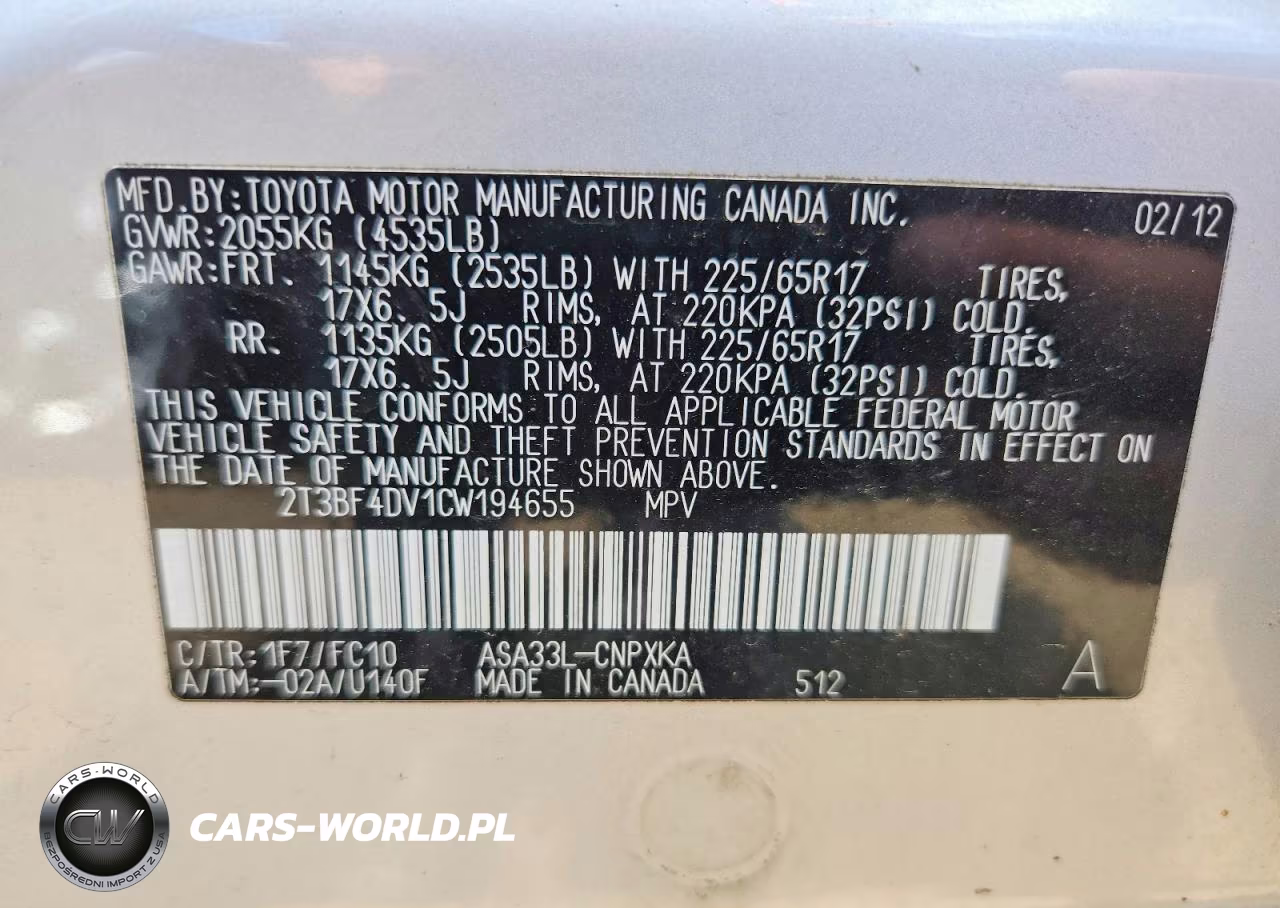 2012 Toyota Rav4 Base VIN:2T3BF4DV1CW194655 - 13