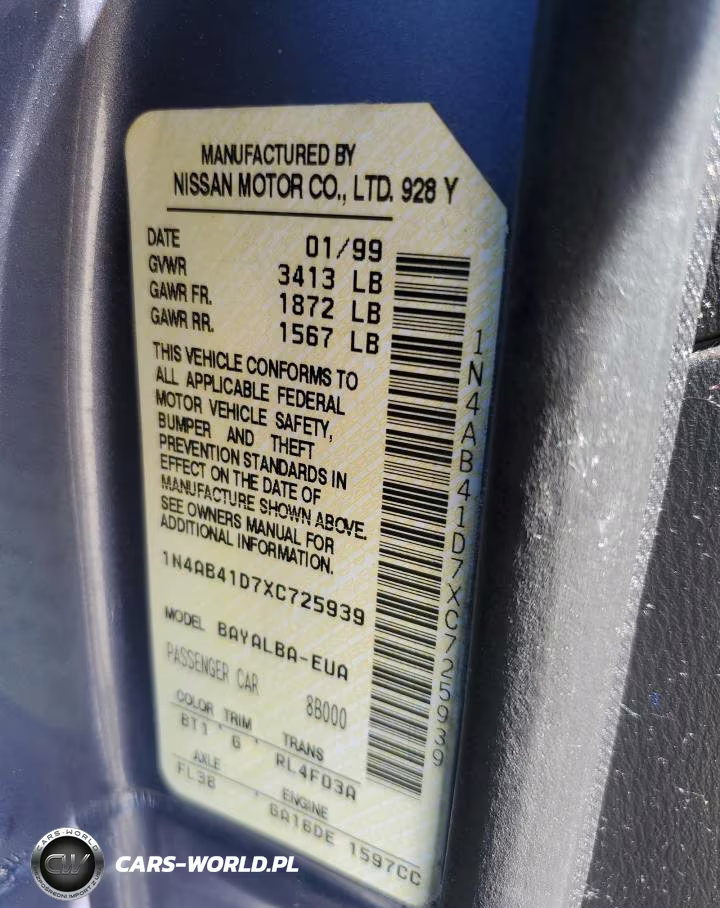 1999 Nissan Sentra Xe VIN:1N4AB41D7XC725939 - 12