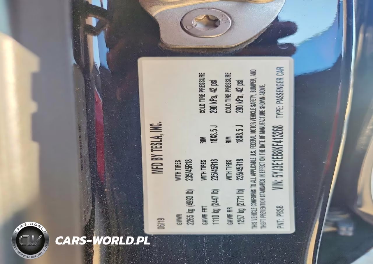 2019 Tesla Model 3 VIN:5YJ3E1EB8KF413268 - 12