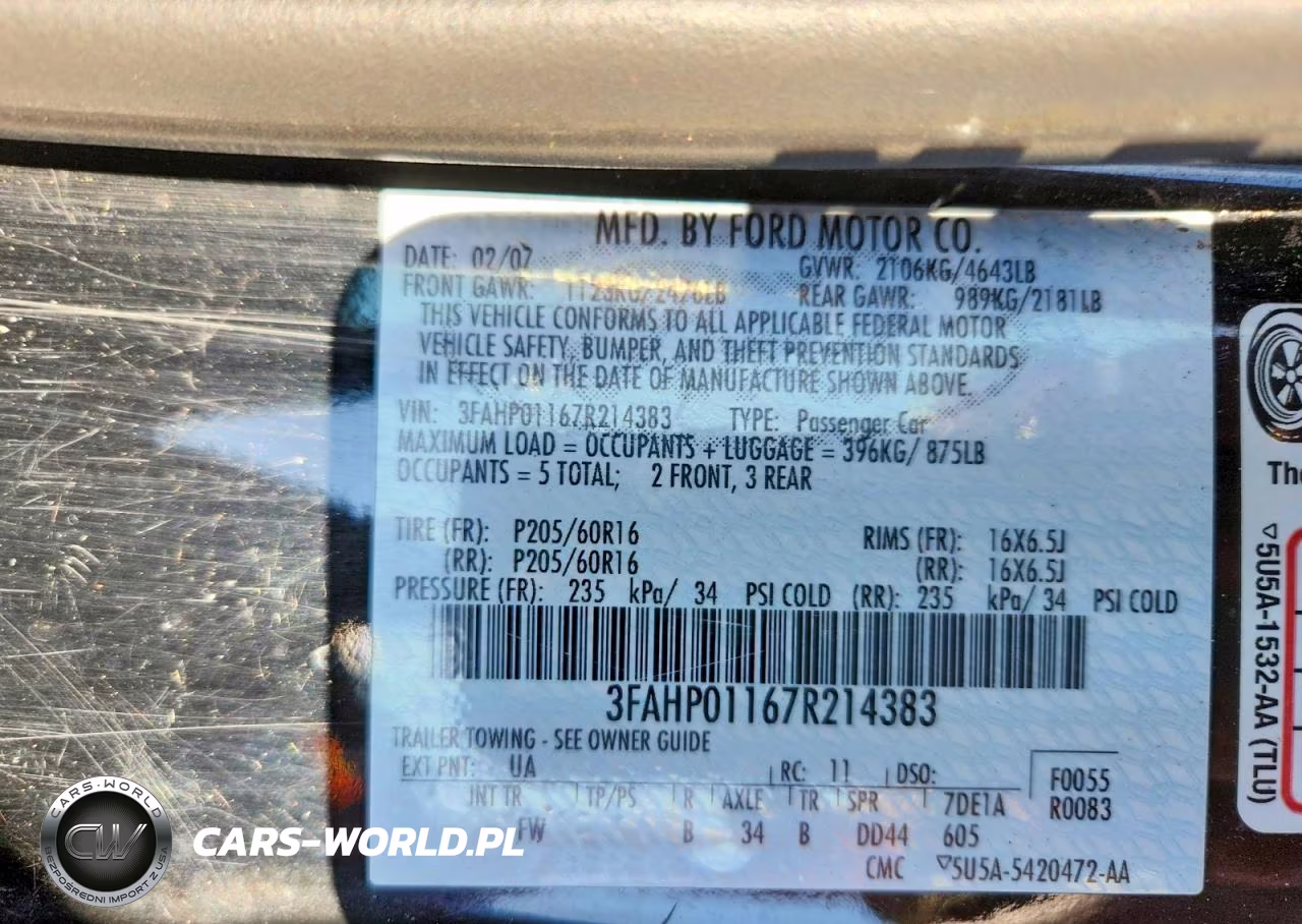 2007 Ford Fusion Se VIN:3FAHP01167R214383 - 12