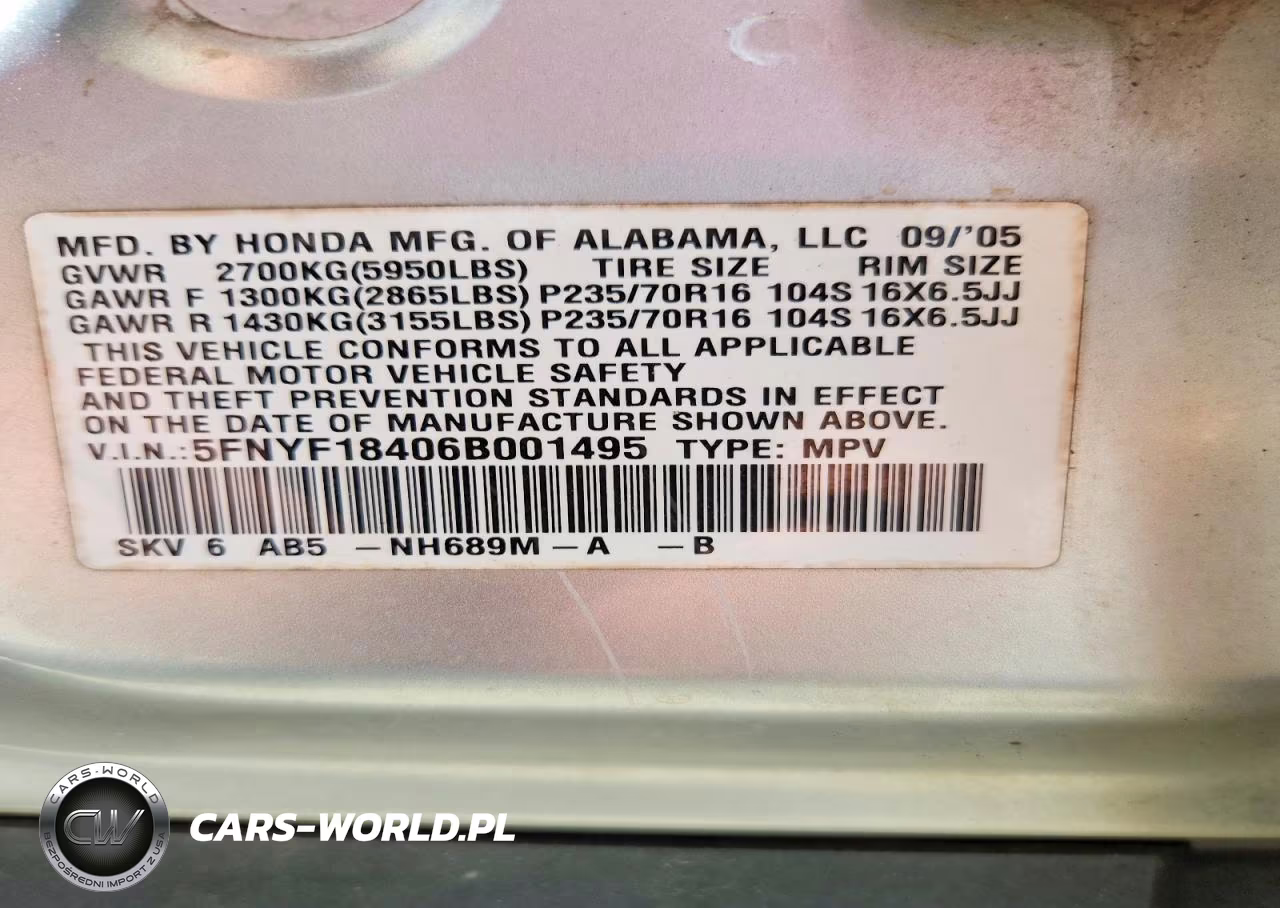 2006 Honda Pilot Ex VIN:5FNYF18406B001495 - 13