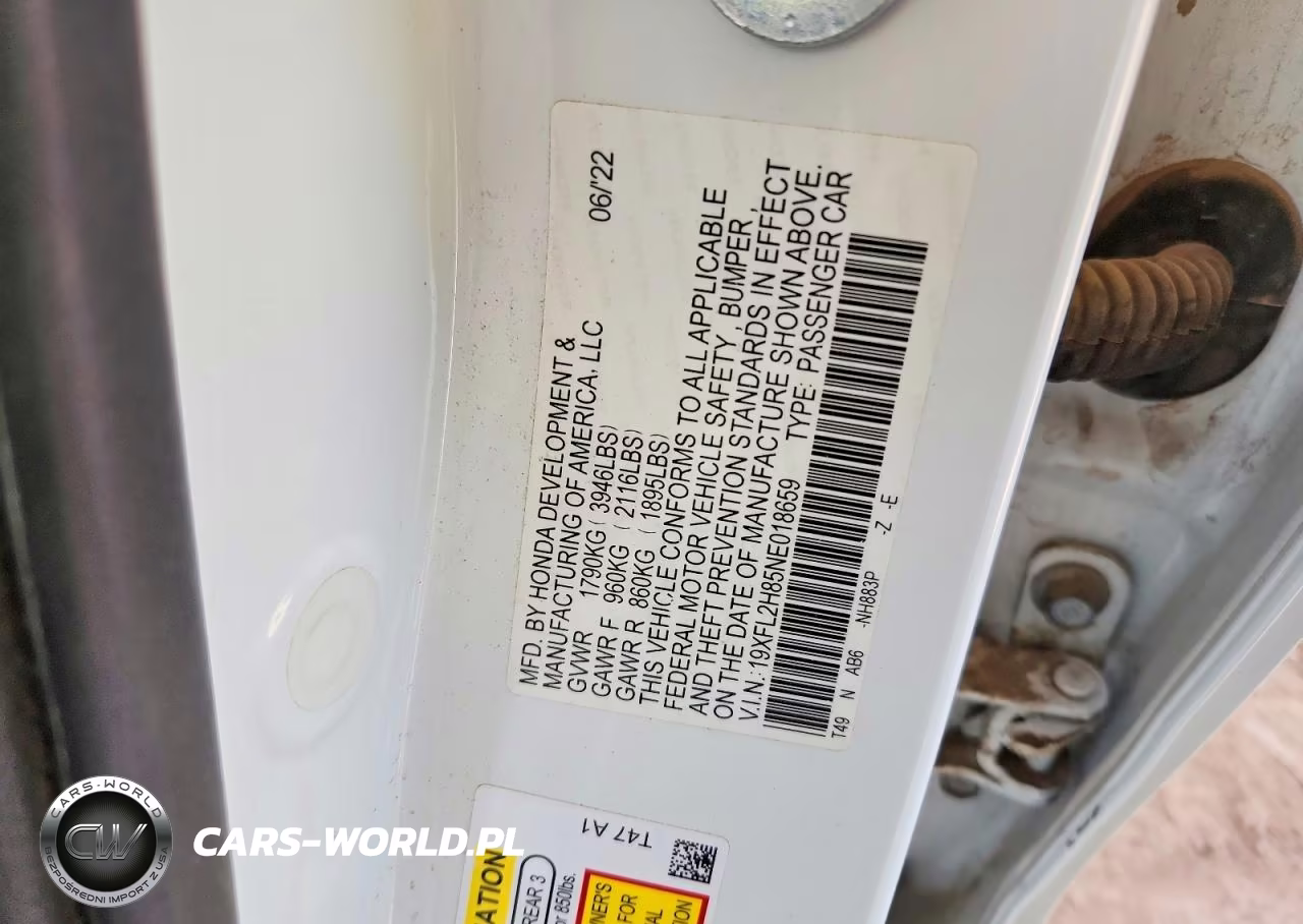 2022 Honda Civic Sport VIN:19XFL2H85NE018659 - 13