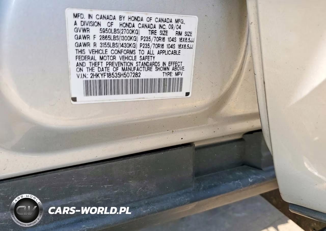 2005 Honda Pilot Exl VIN:2HKYF18535H507282 - 13