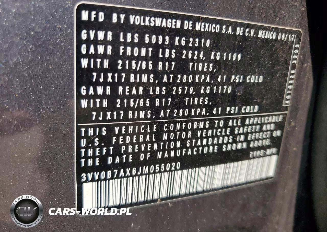 2018 Volkswagen Tiguan S VIN:3VV0B7AX6JM055020 - 13