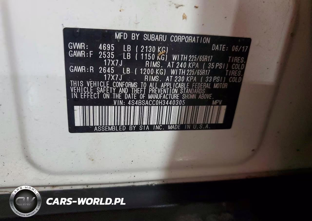 2017 Subaru Outback 2.5I Premium VIN:4S4BSACC0H3440305 - 12