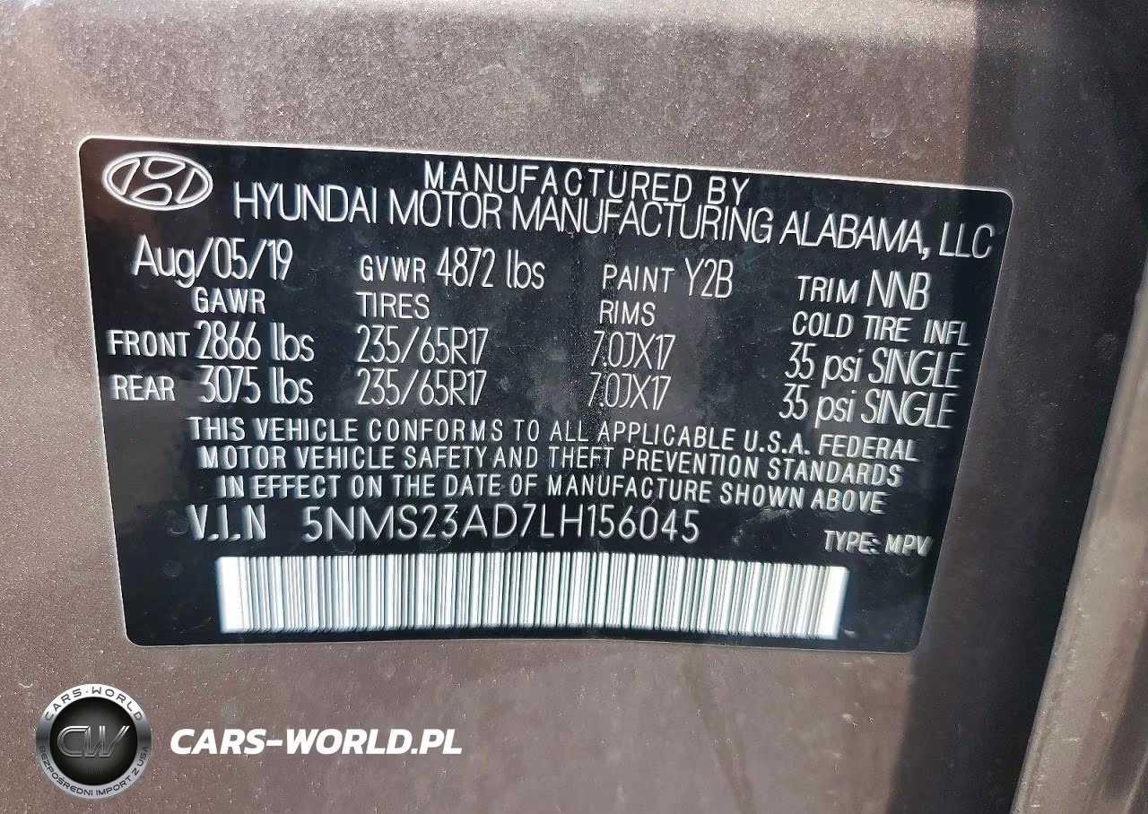 2020 Hyundai Santa Fe Se VIN:5NMS23AD7LH156045 - 13