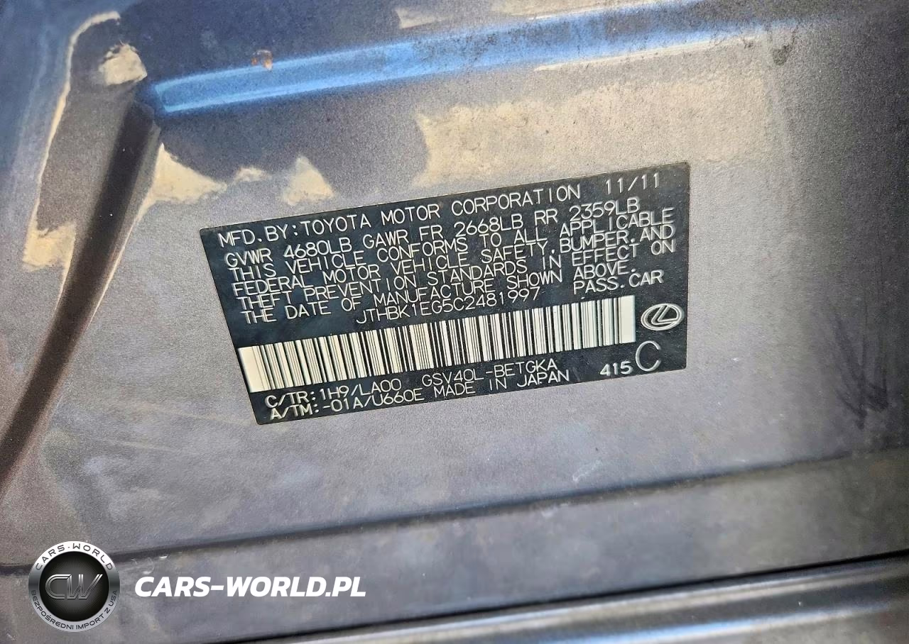 2012 Lexus Es 350 VIN:JTHBK1EG5C2481997 - 12