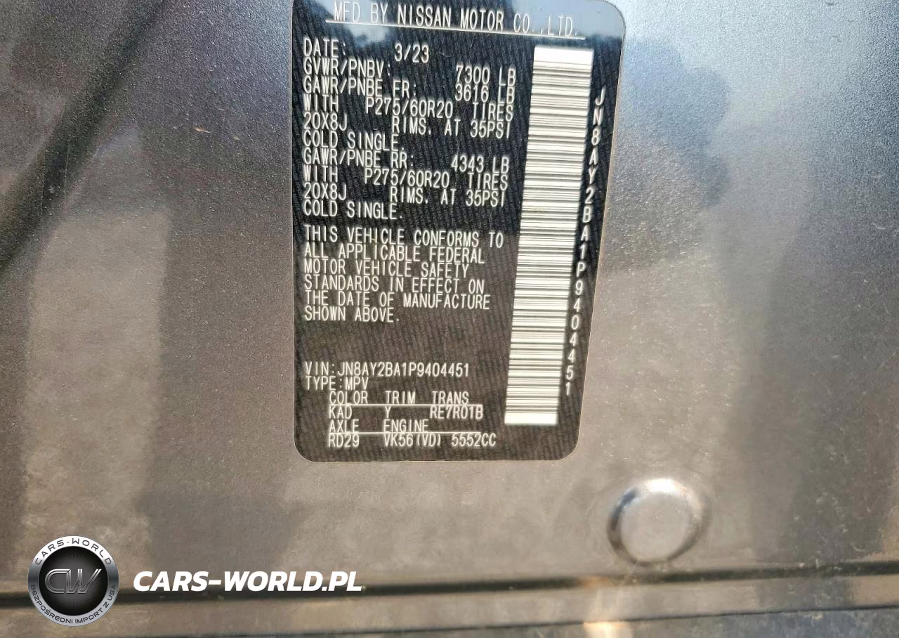 2023 Nissan Armada Sl VIN:JN8AY2BA1P9404451 - 13