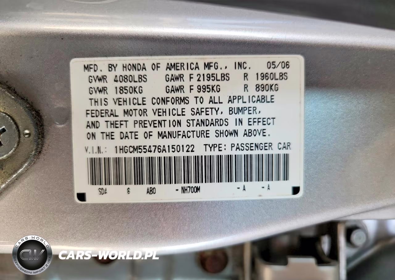 2006 Honda Accord Lx VIN:1HGCM55476A150122 - 13