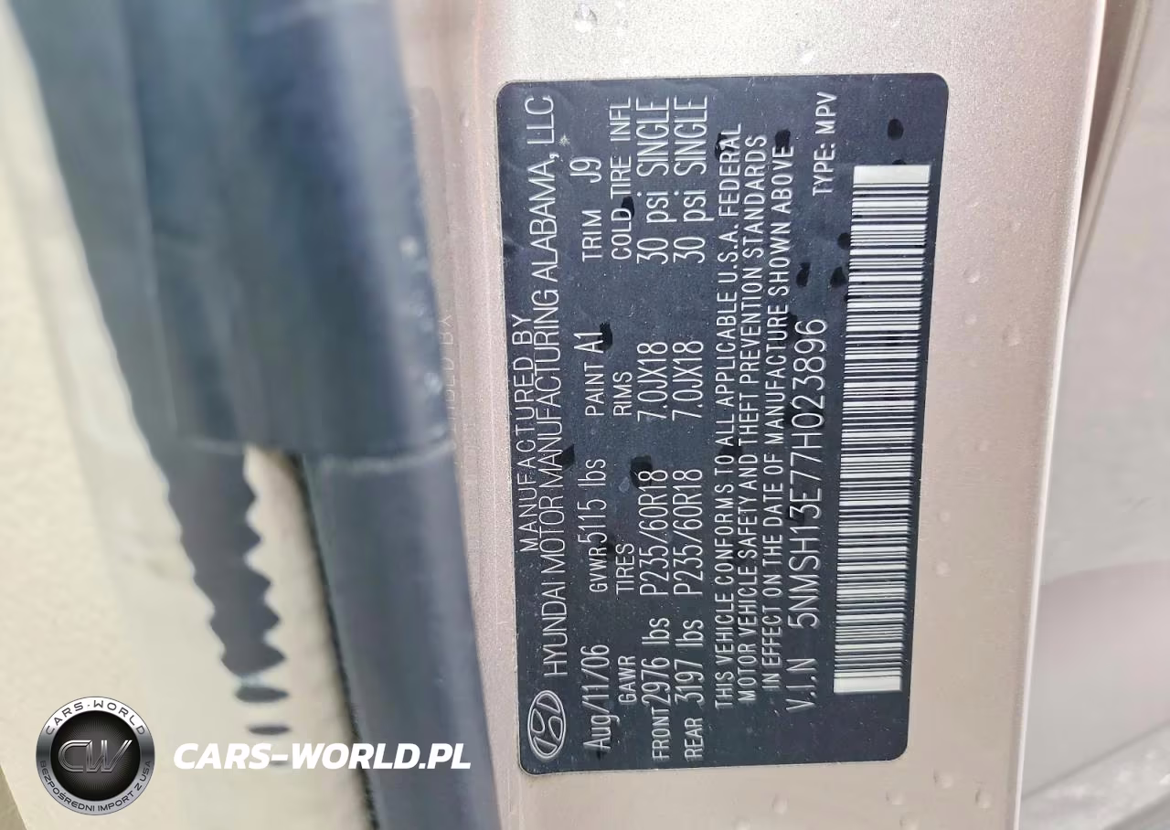 2007 Hyundai Santa Fe Se VIN:5NMSH13E77H023896 - 13