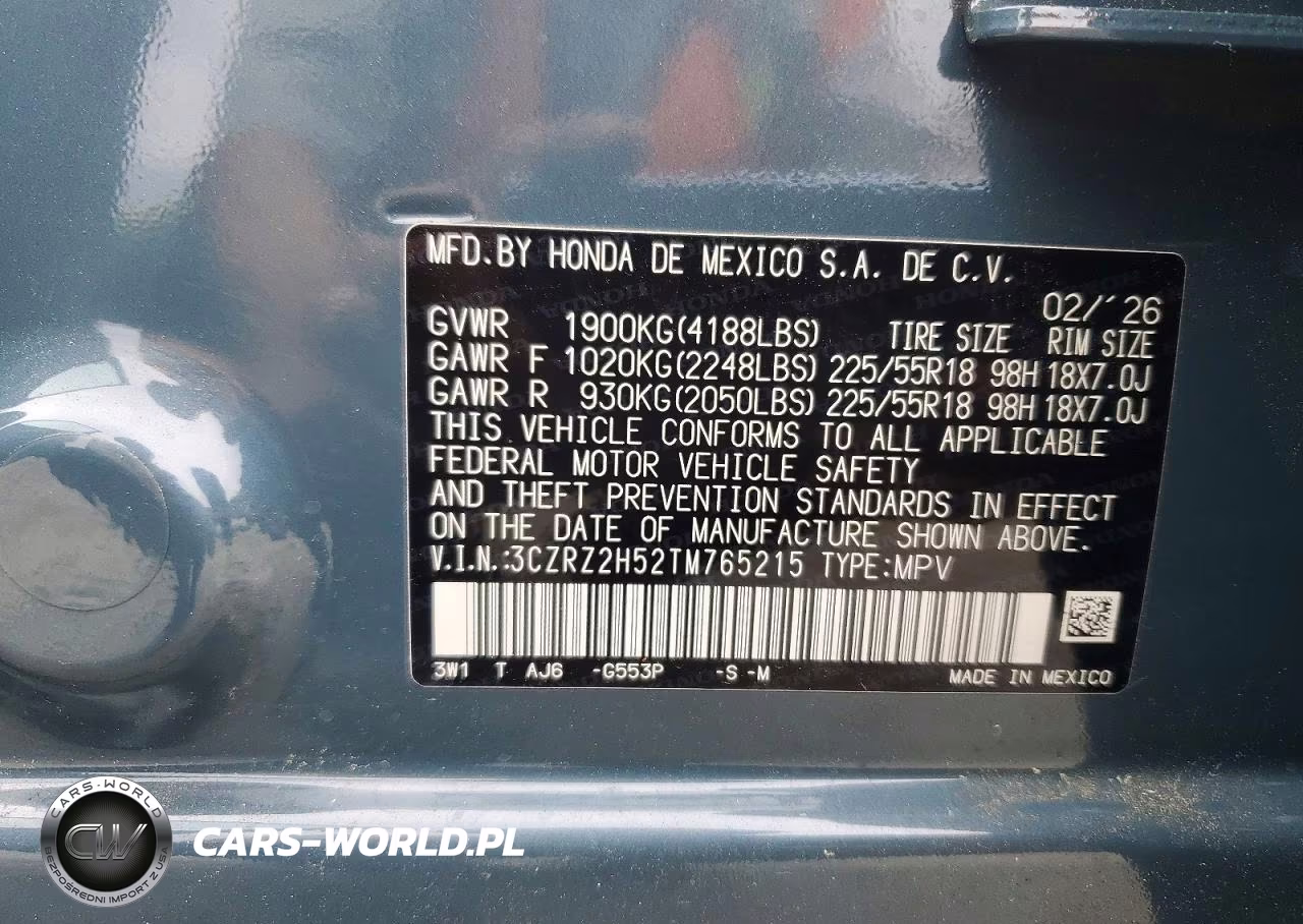 2026 Honda Hr-V Sport VIN:3CZRZ2H52TM765215 - 13
