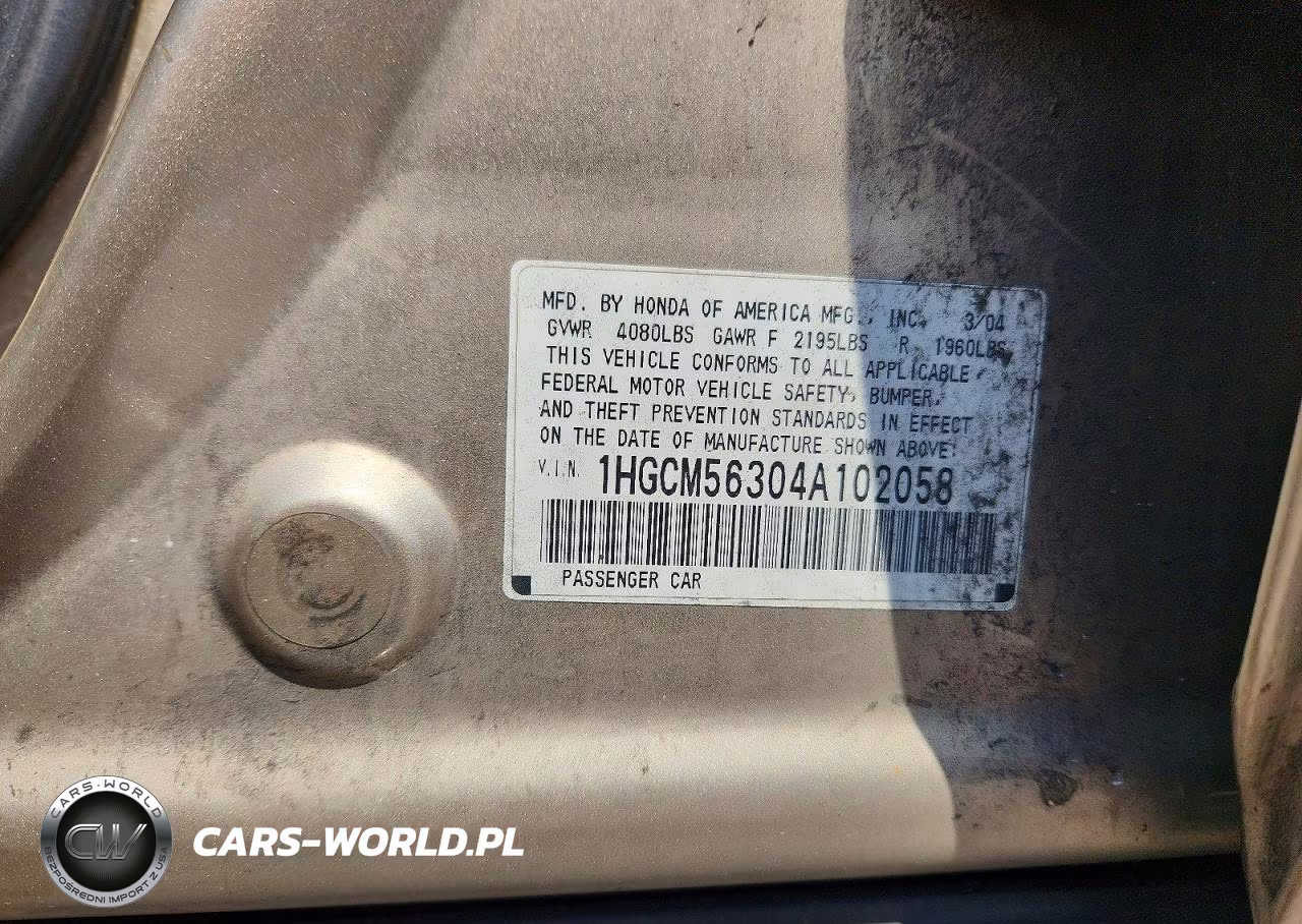 2004 Honda Accord Lx VIN:1HGCM56304A102058 - 12