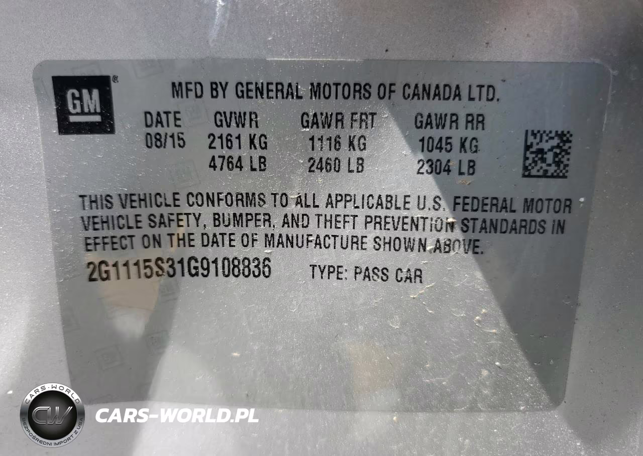 2016 Chevrolet Impala Lt VIN:2G1115S31G9108836 - 12