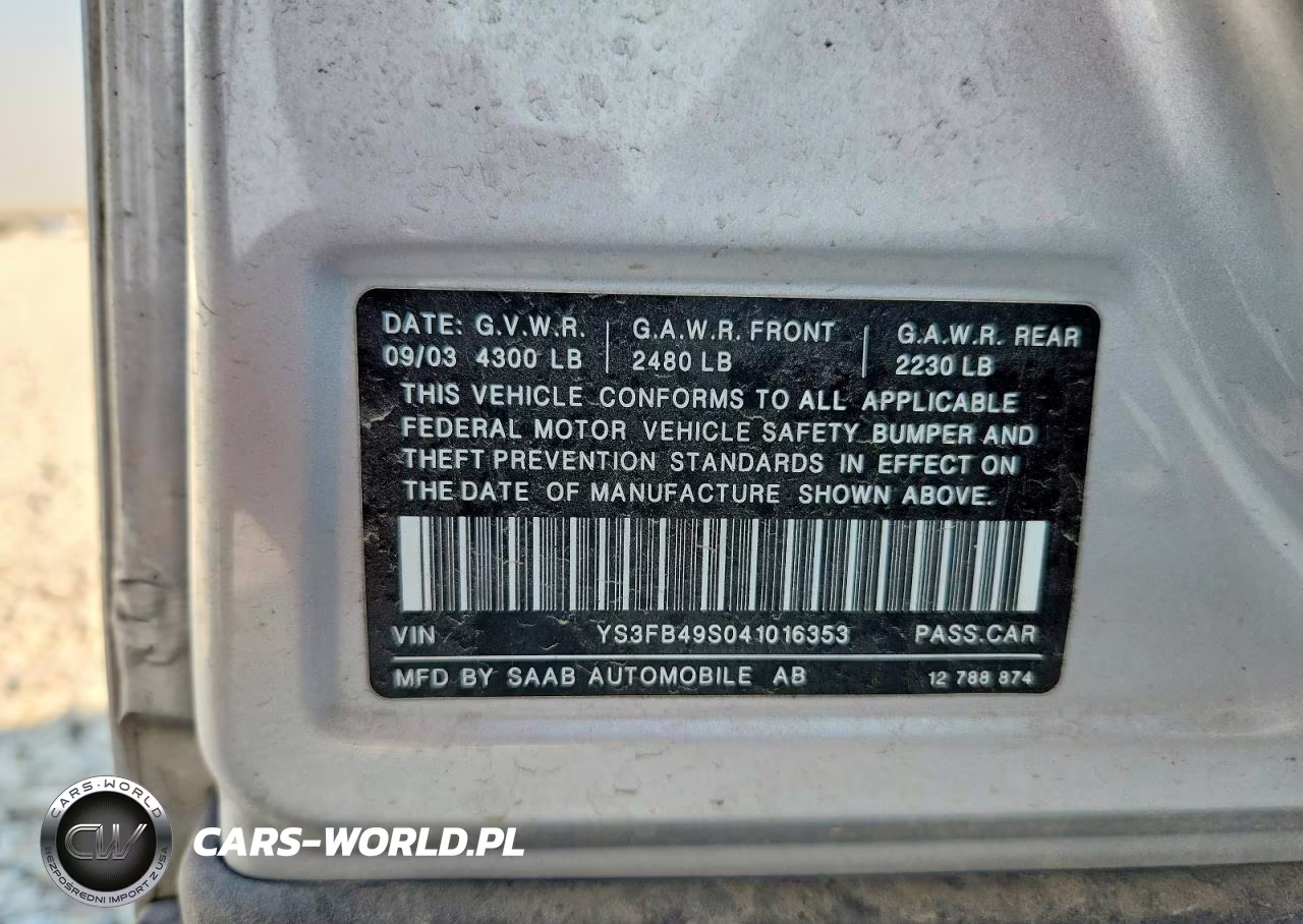 2004 Saab 9-3 Linear VIN:YS3FB49S041016353 - 13