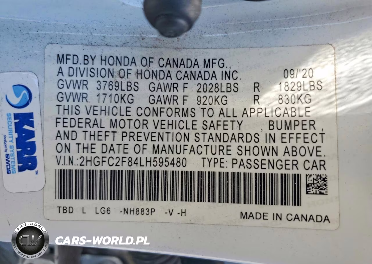 2020 Honda Civic Sport VIN:2HGFC2F84LH595480 - 12