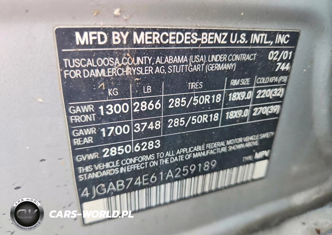 2001 Mercedes-Benz Ml 55 VIN:4JGAB74E61A259189 - 14
