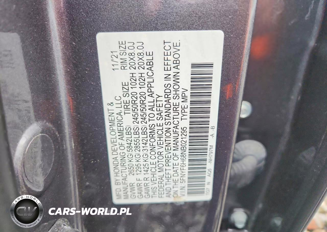 2022 Honda Pilot Touring VIN:5FNYF6H68NB021295 - 13