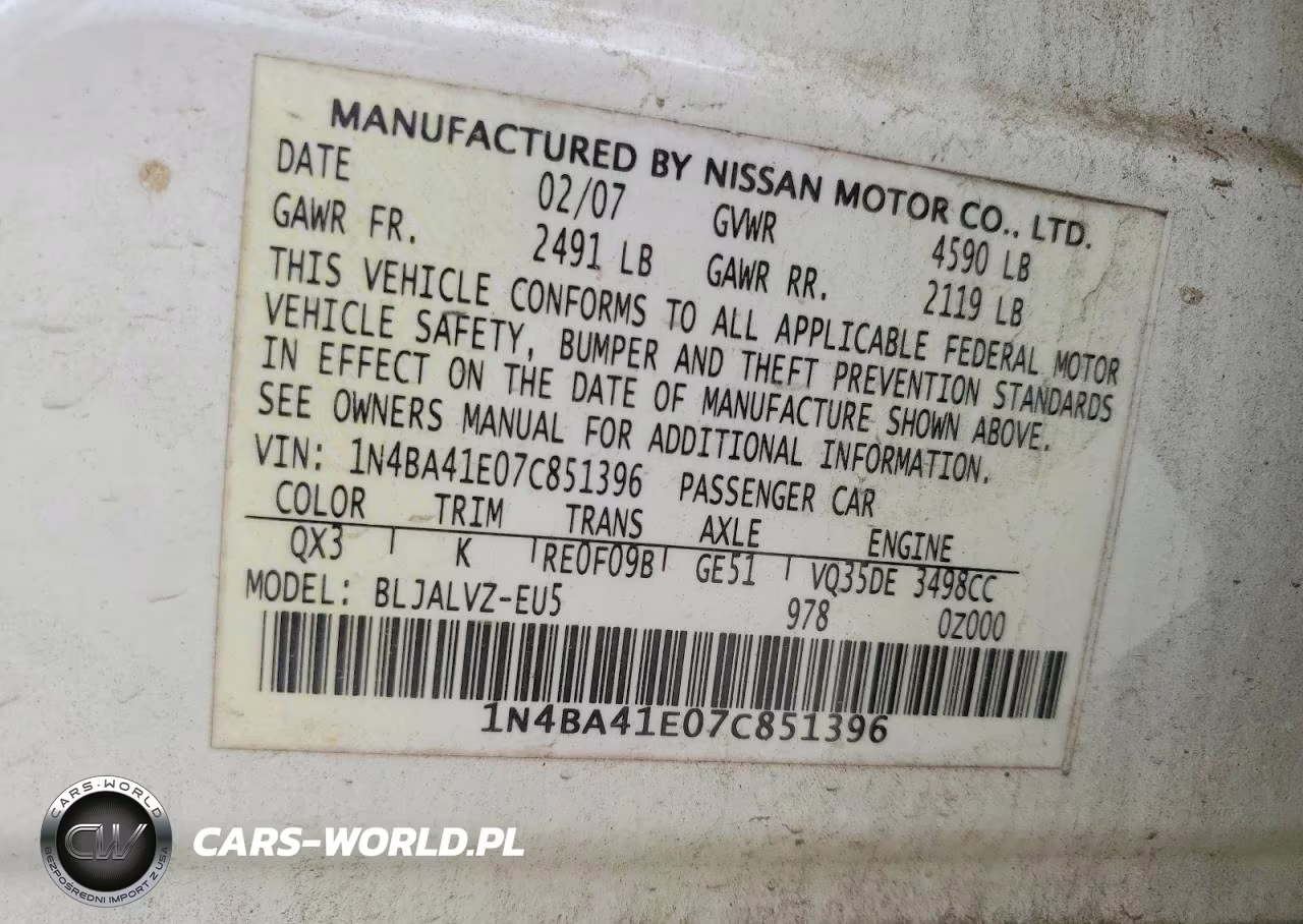 2007 Nissan Maxima 3.5 Se VIN:1N4BA41E07C851396 - 12