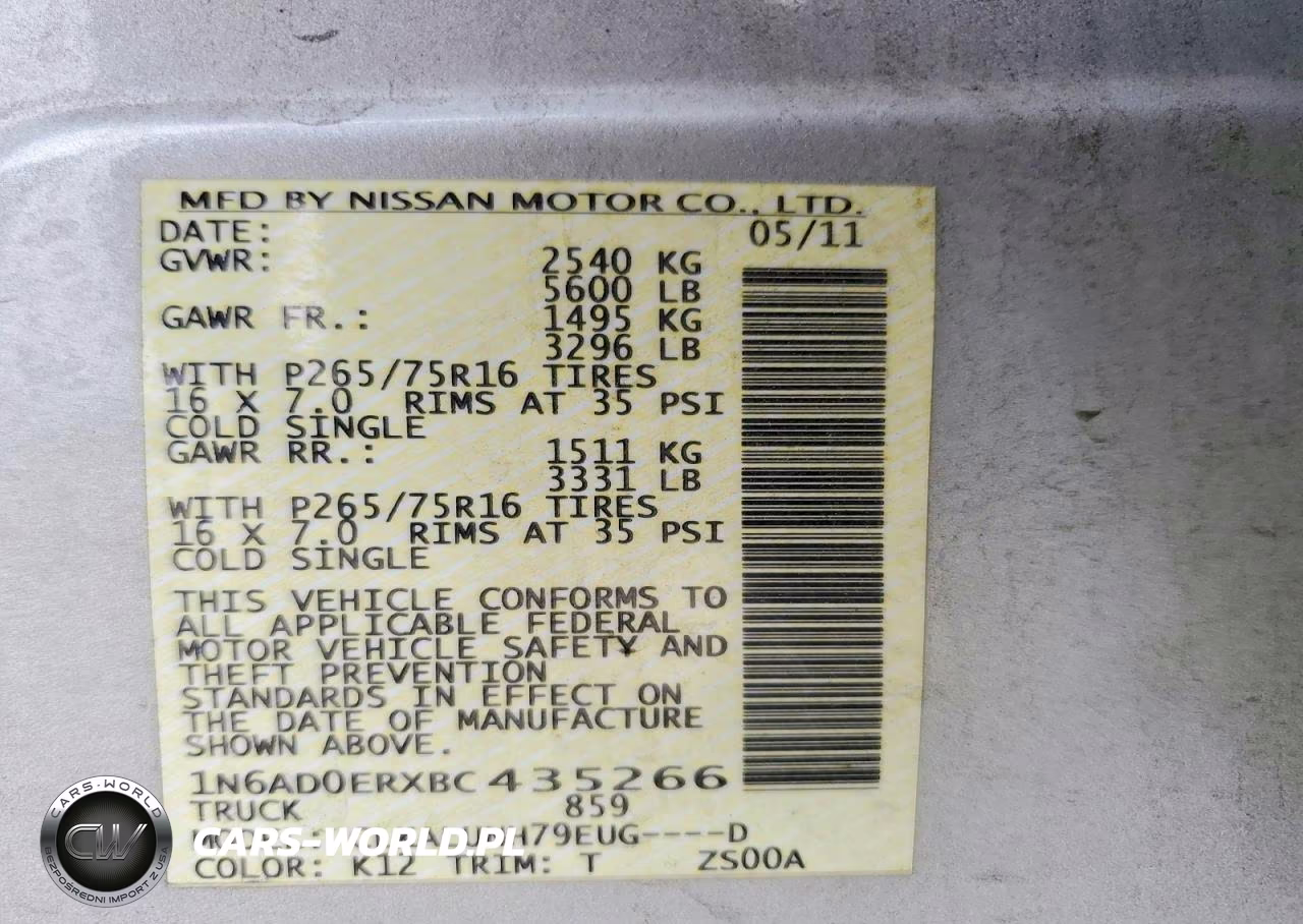2011 Nissan Frontier S VIN:1N6AD0ERXBC435266 - 12