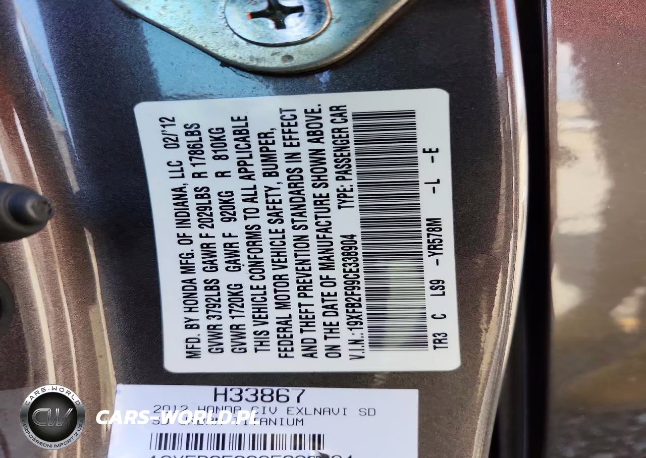 2012 Honda Civic Exl VIN:19XFB2F99CE338904 - 13