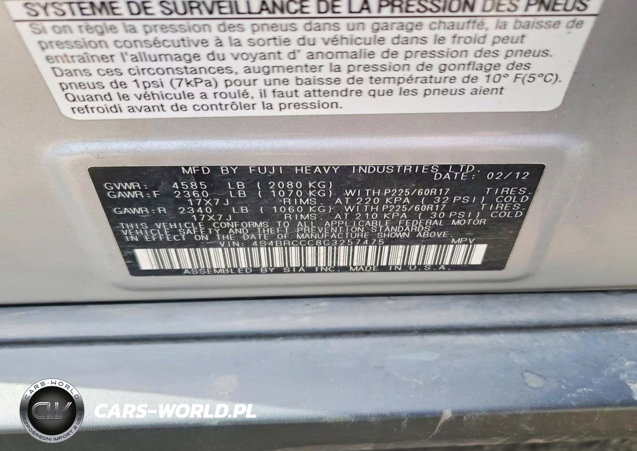 2012 Subaru Outback 2.5I Premium VIN:4S4BRCCC8C3257475 - 12