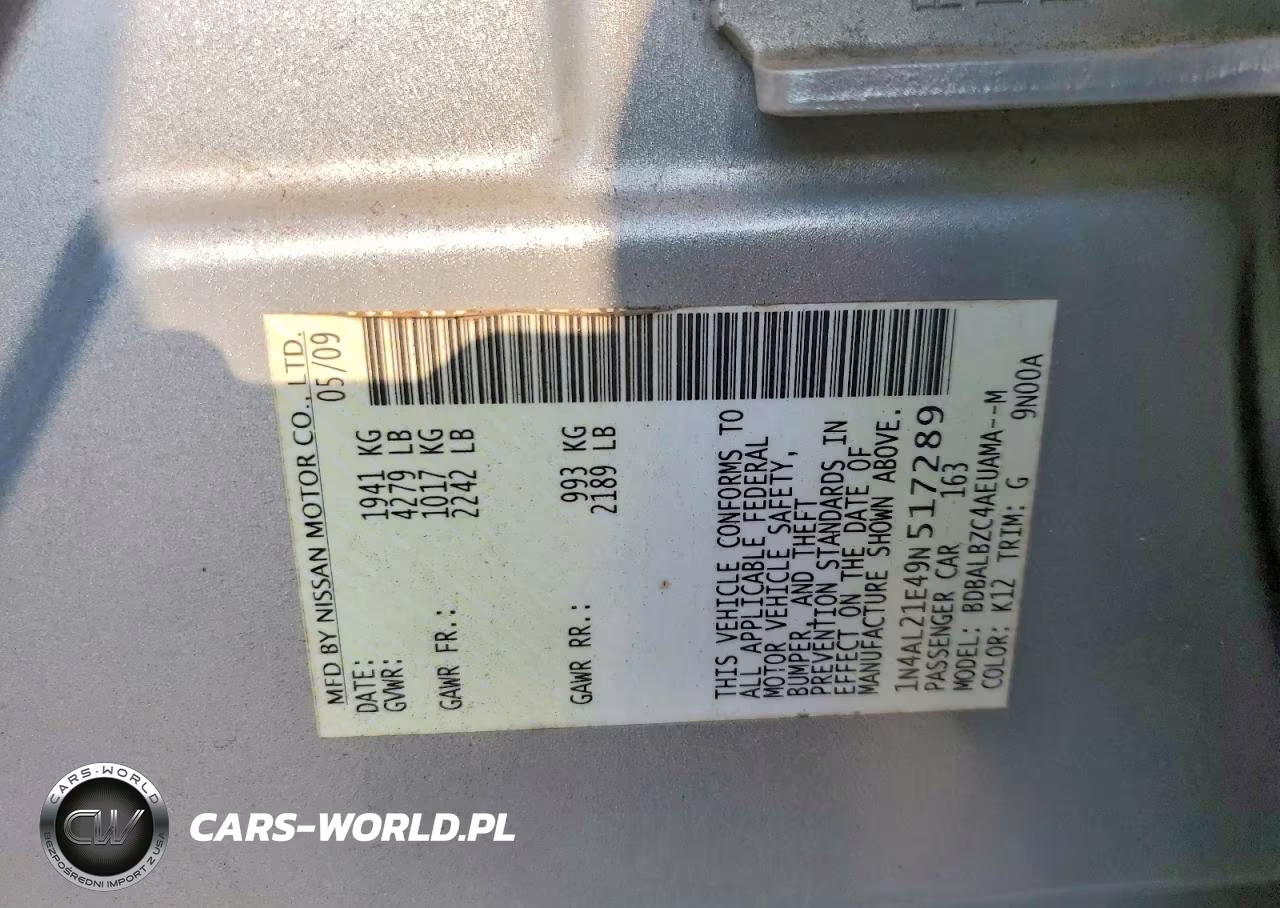 2009 Nissan Altima 2.5 VIN:1N4AL21E49N517289 - 12