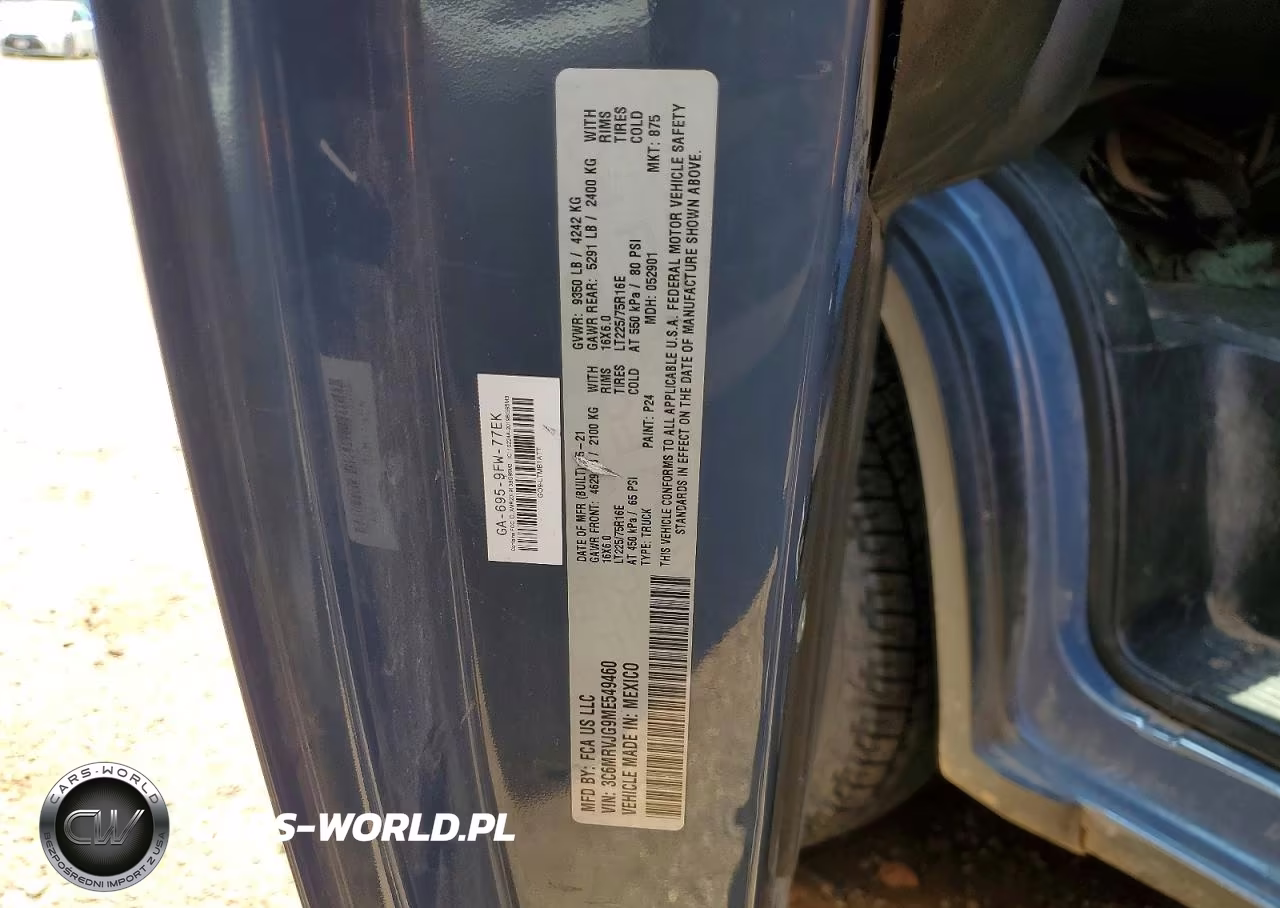 2021 Ram Promaster 3500 3500 High VIN:3C6MRVJG9ME549460 - 13