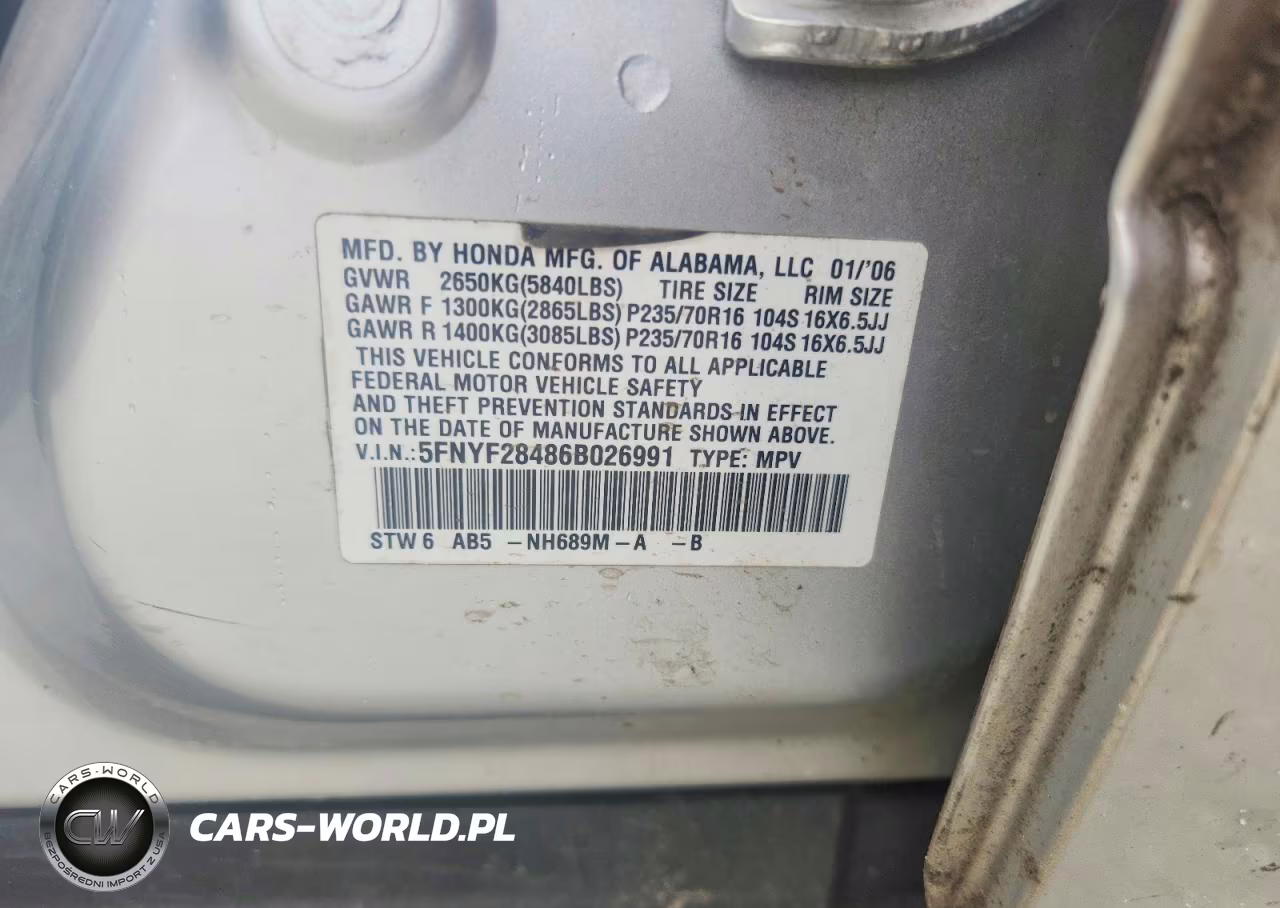 2006 Honda Pilot Ex VIN:5FNYF28486B026991 - 12