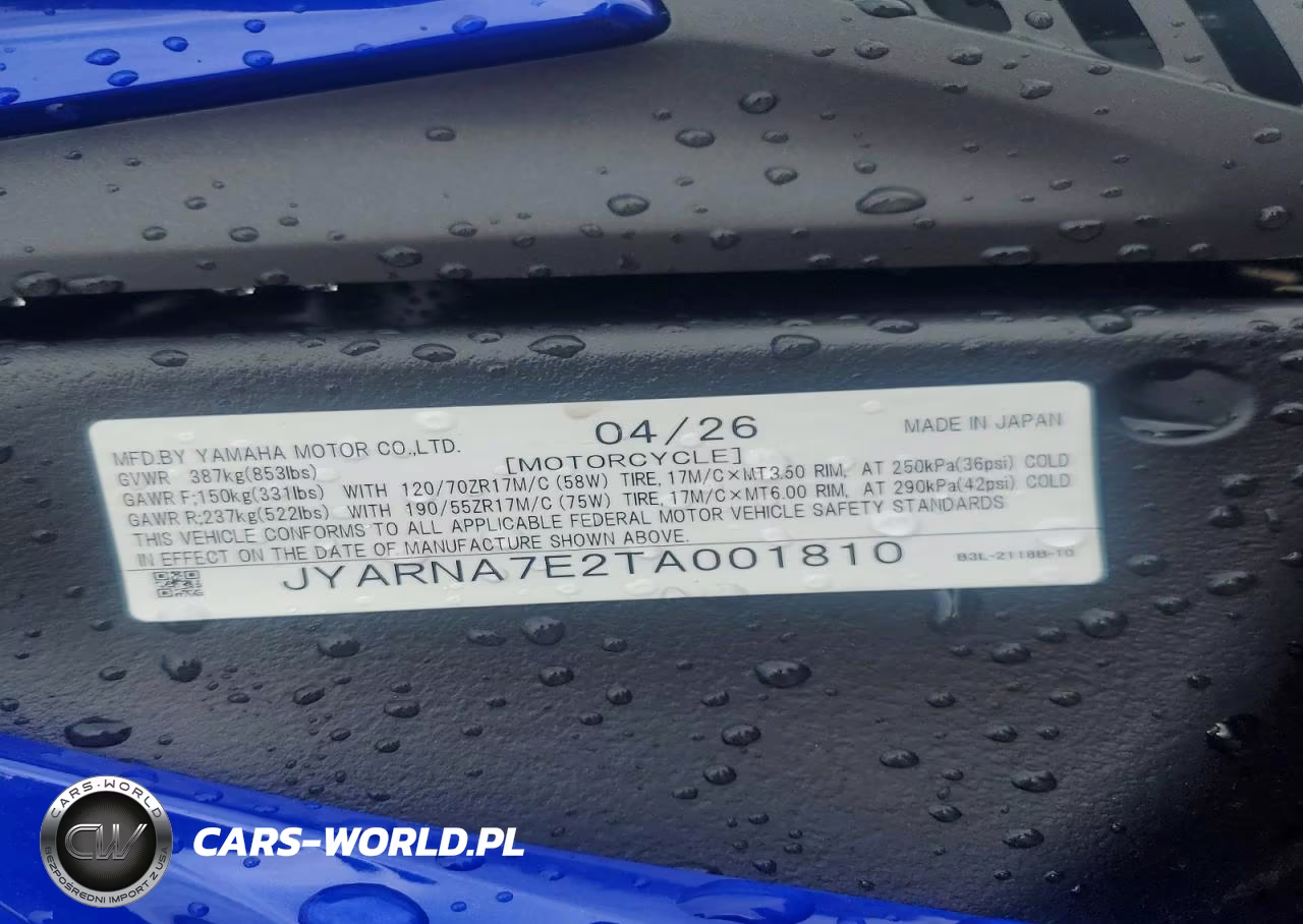 2026 Yamaha Yzf1000 VIN:JYARNA7E2TA001810 - 9