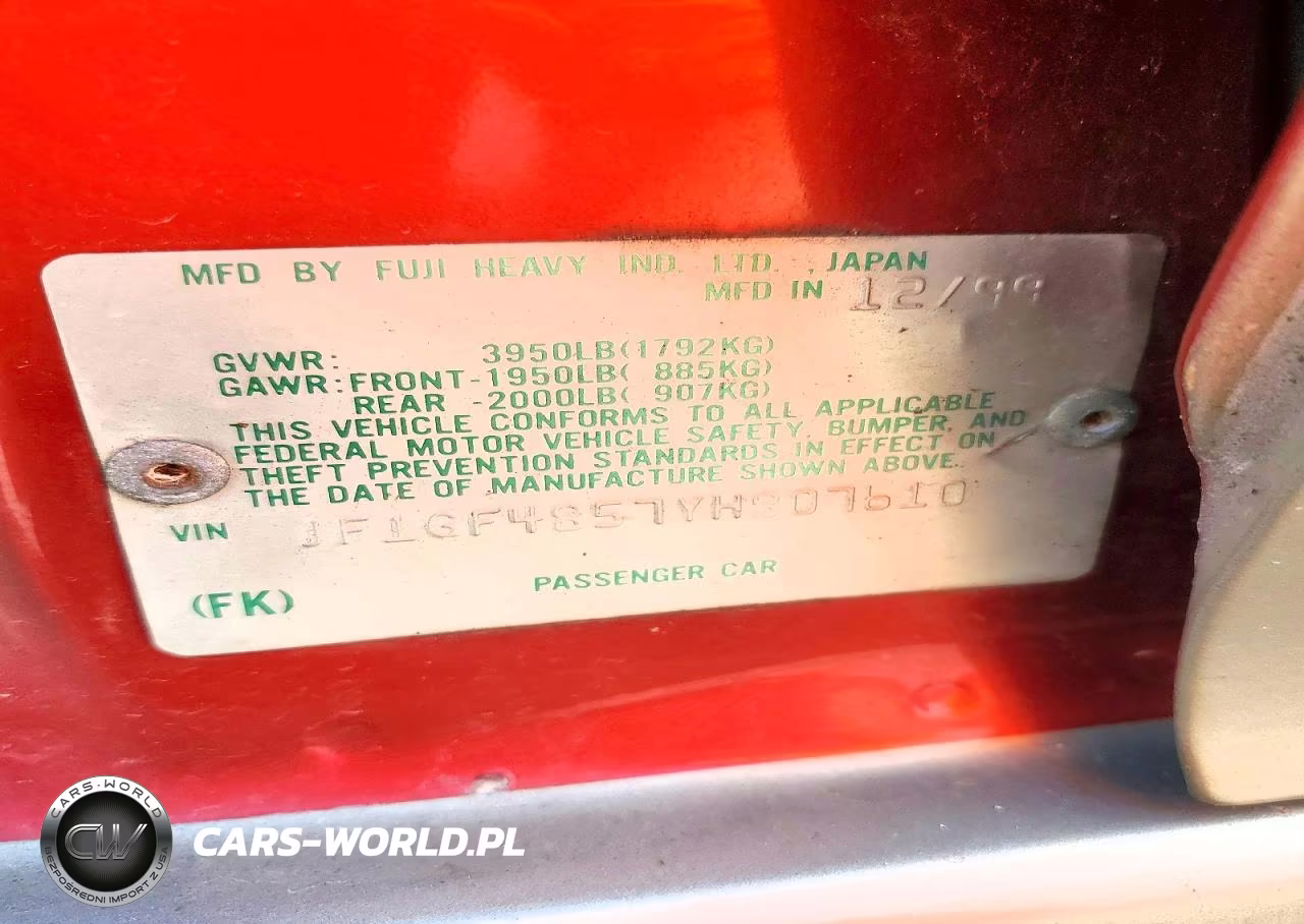 2000 Subaru Impreza Outback Sport VIN:JF1GF4857YH807610 - 12
