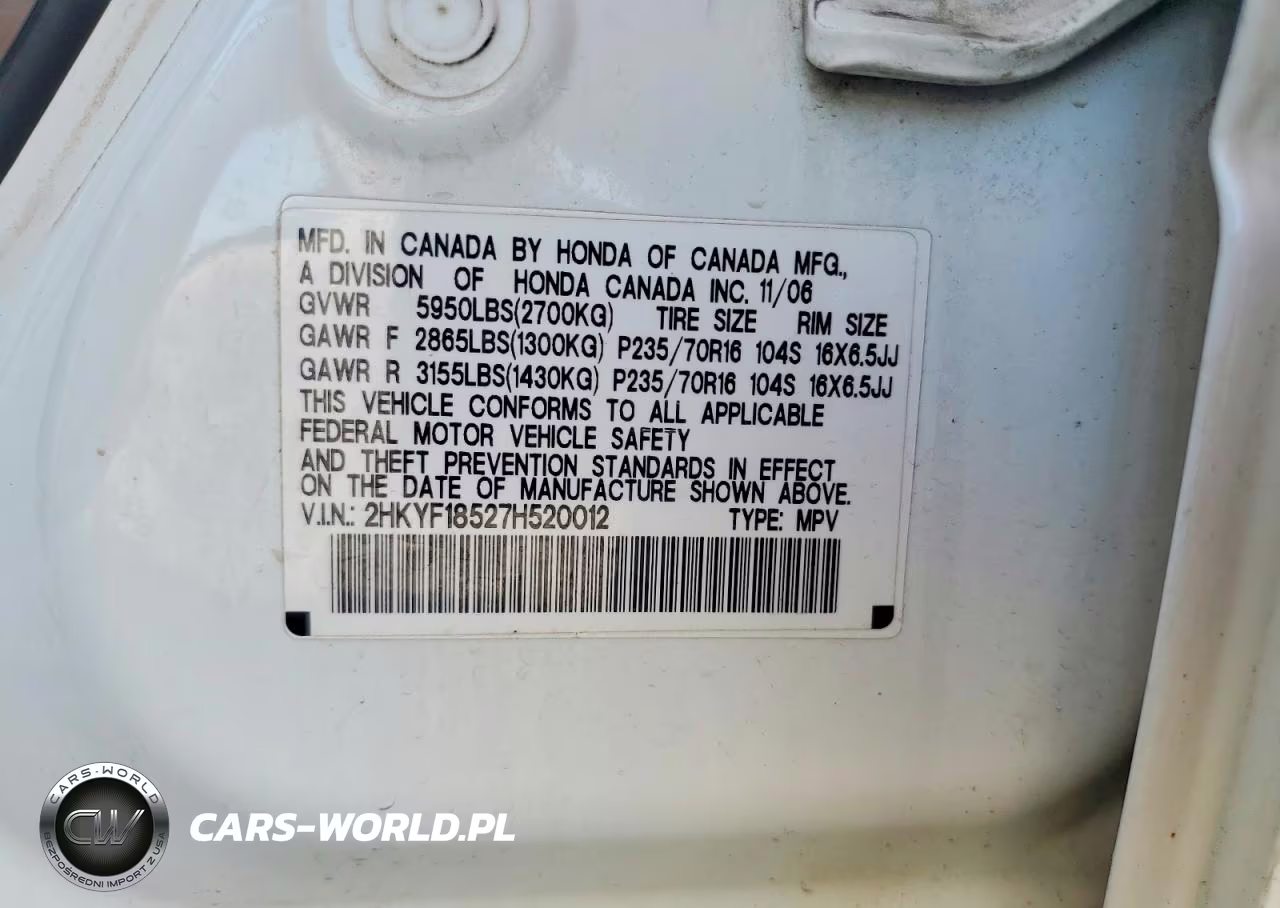 2007 Honda Pilot Exl VIN:2HKYF18527H520012 - 13