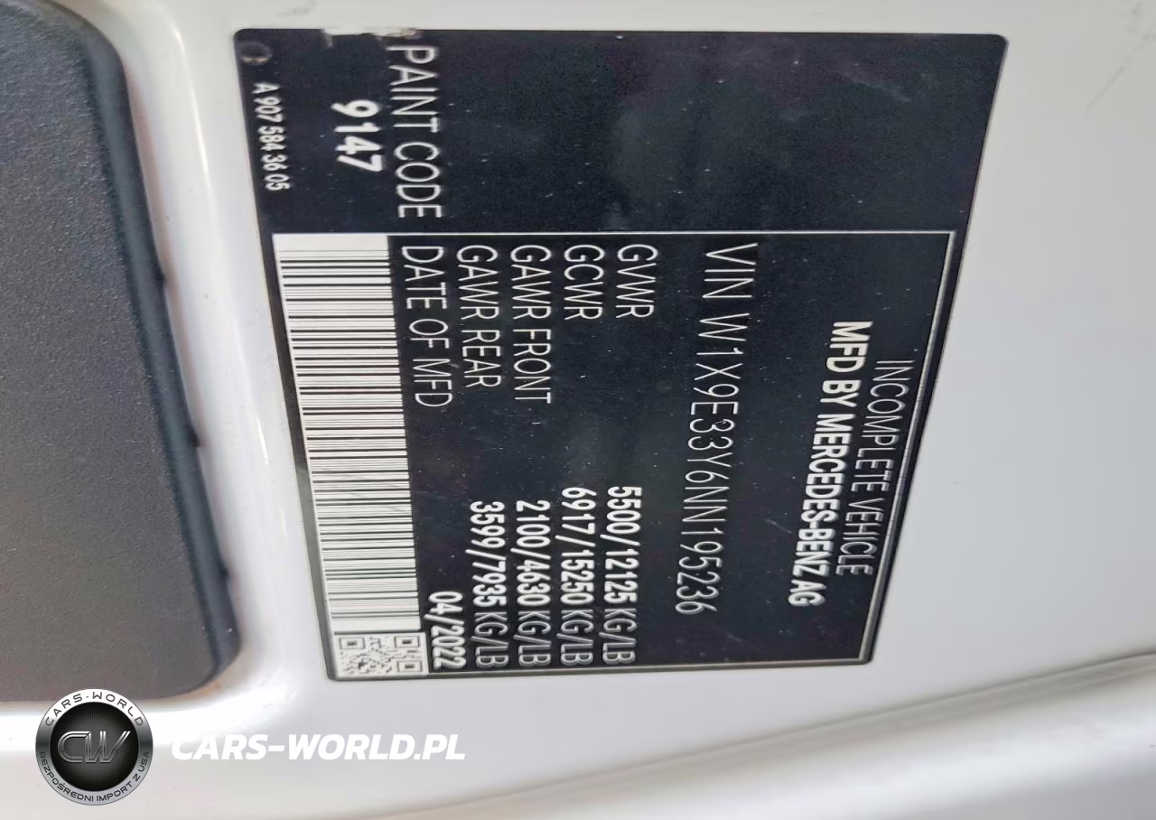 2022 Mercedes-Benz Sprinter 3500 VIN:W1X9E33Y6NN195236 - 12