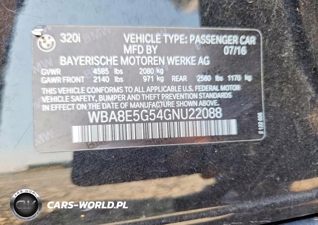 2016 BMW 320 Xi VIN:WBA8E5G54GNU22088 - 12