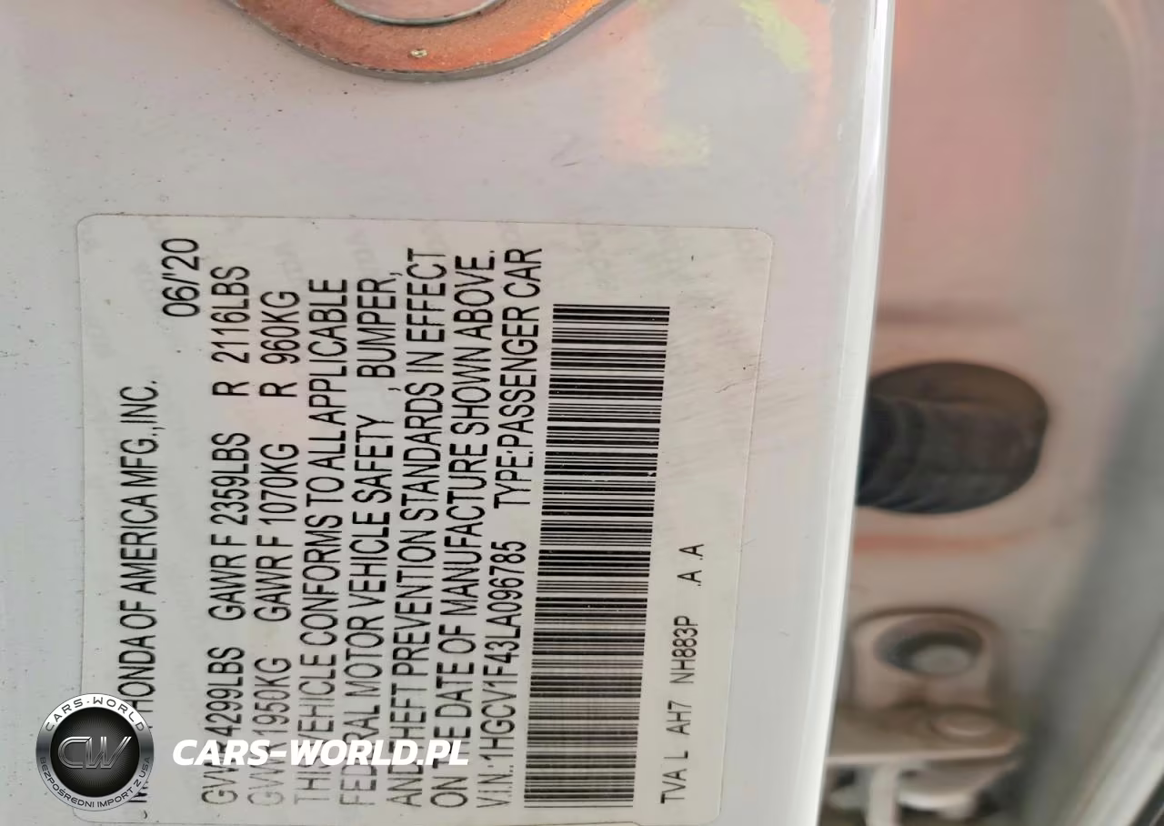 2020 Honda Accord Ex VIN:1HGCV1F43LA096785 - 12