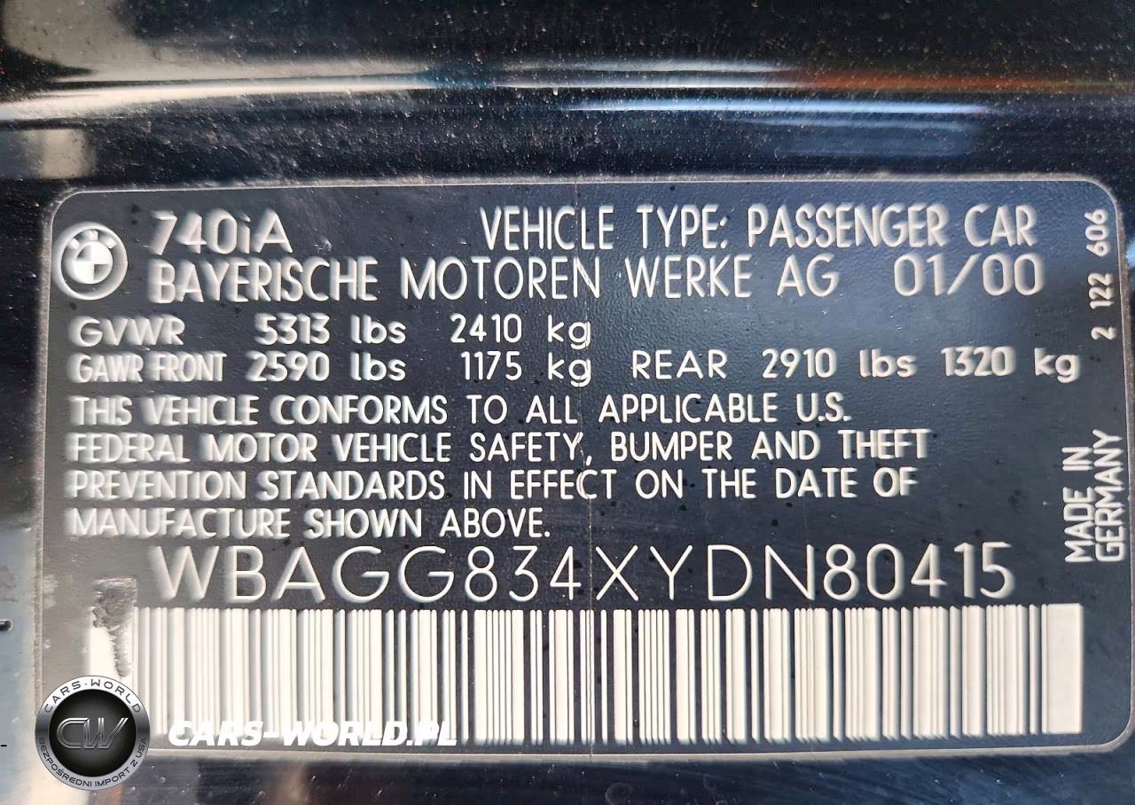 2000 BMW 740 I Automatic VIN:WBAGG834XYDN80415 - 12
